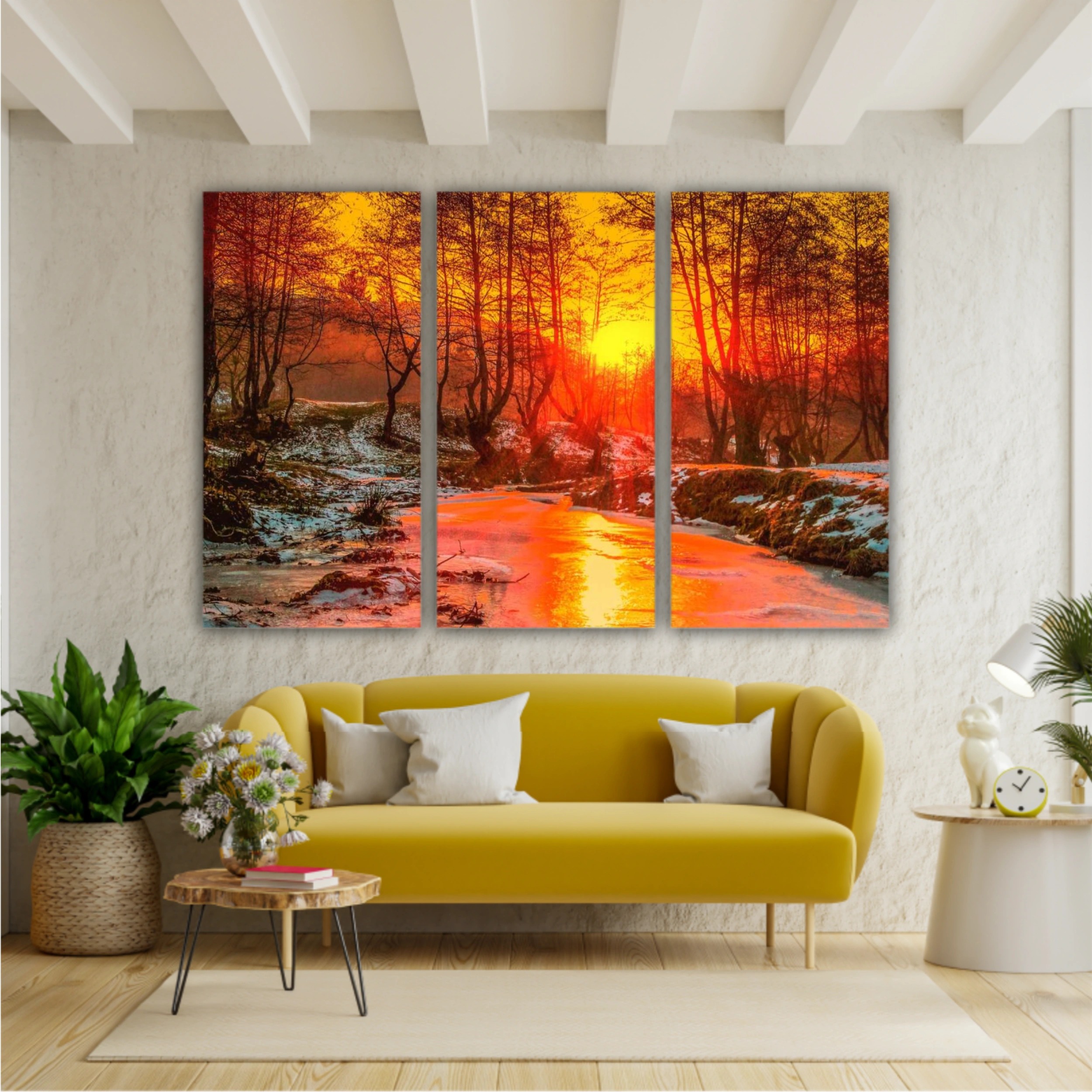 Cold sunset - Oil painting, digital illustration art work. Cindrel river, Cisnadioara village area, Sibiu county, Romania.