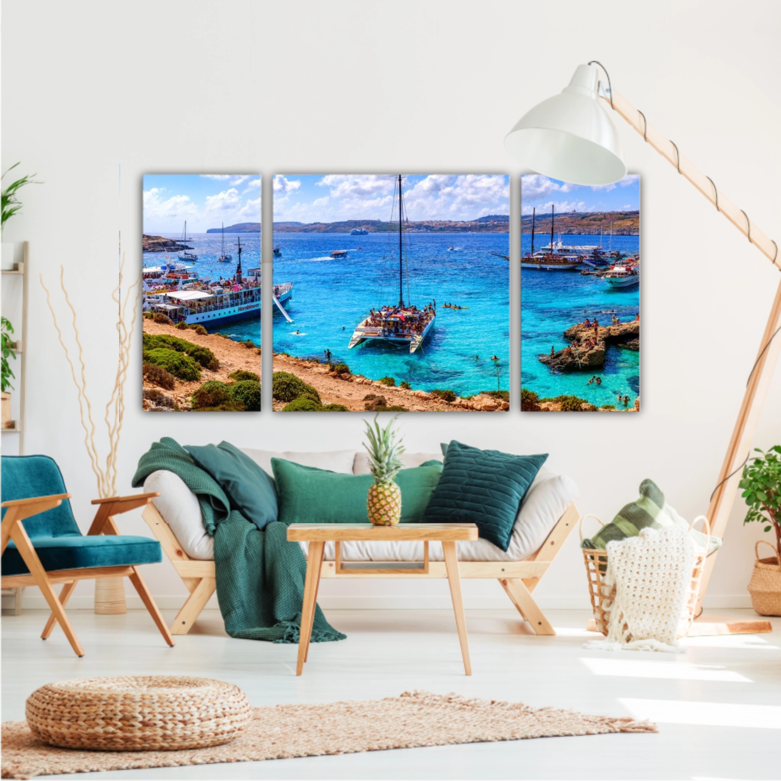 Comino, Malta. Tourists crowd at Blue Lagoon to enjoy the clear turquoise water on a sunny summer day with and boats on Comino island, Malta.