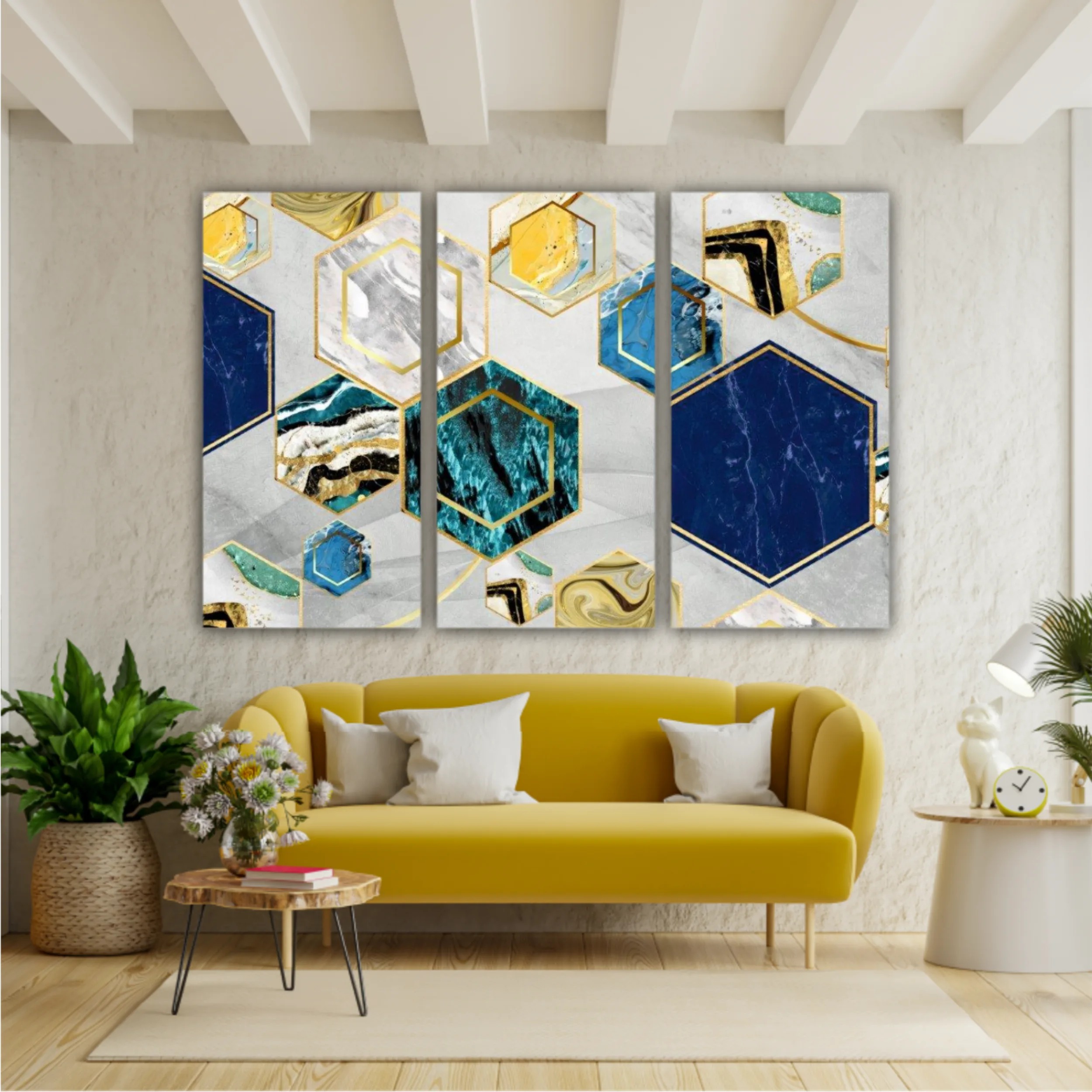 Marble with golden lines in Hexagon shape