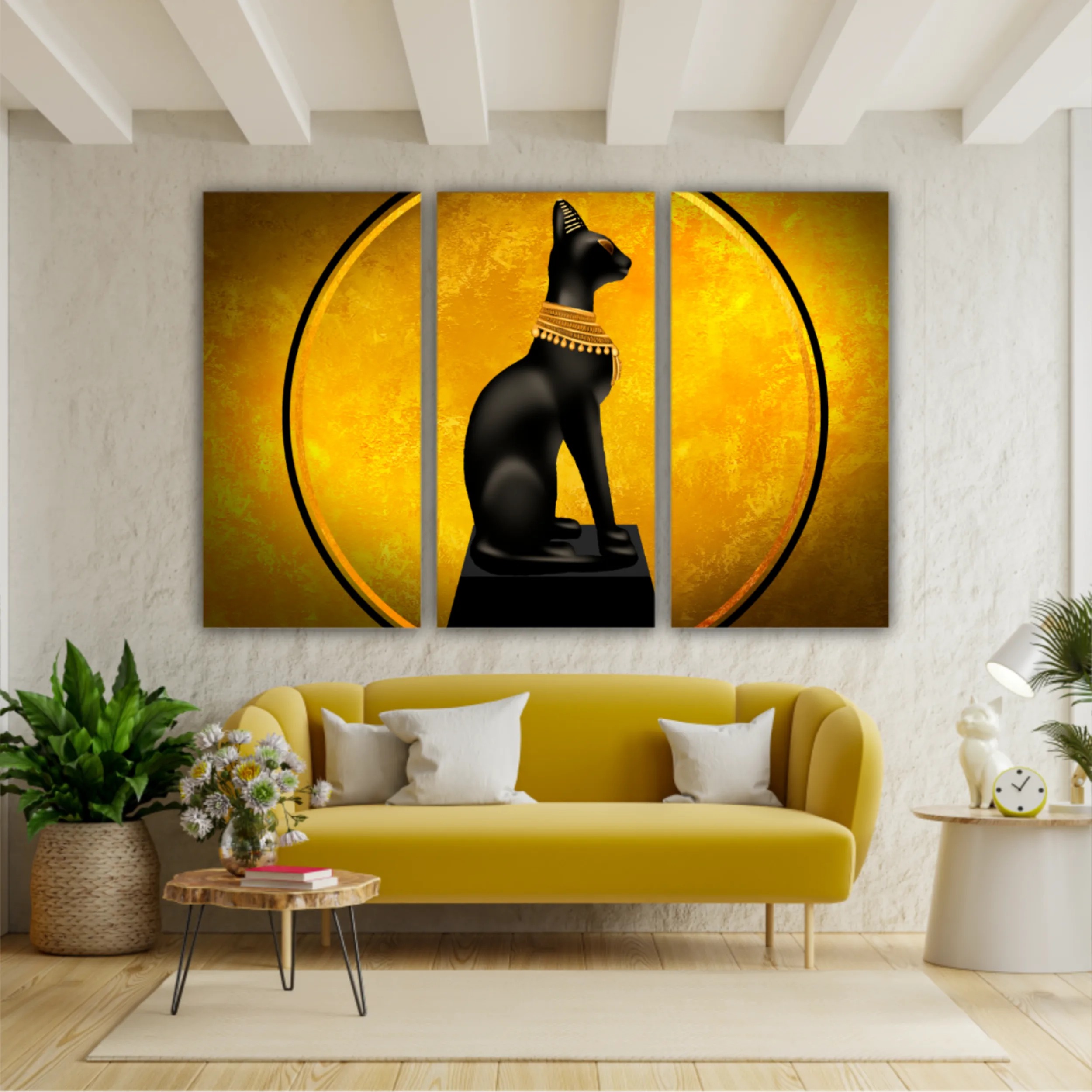 Egyptian asbstract background, goddess of Egypt Bastet, abstract golden background