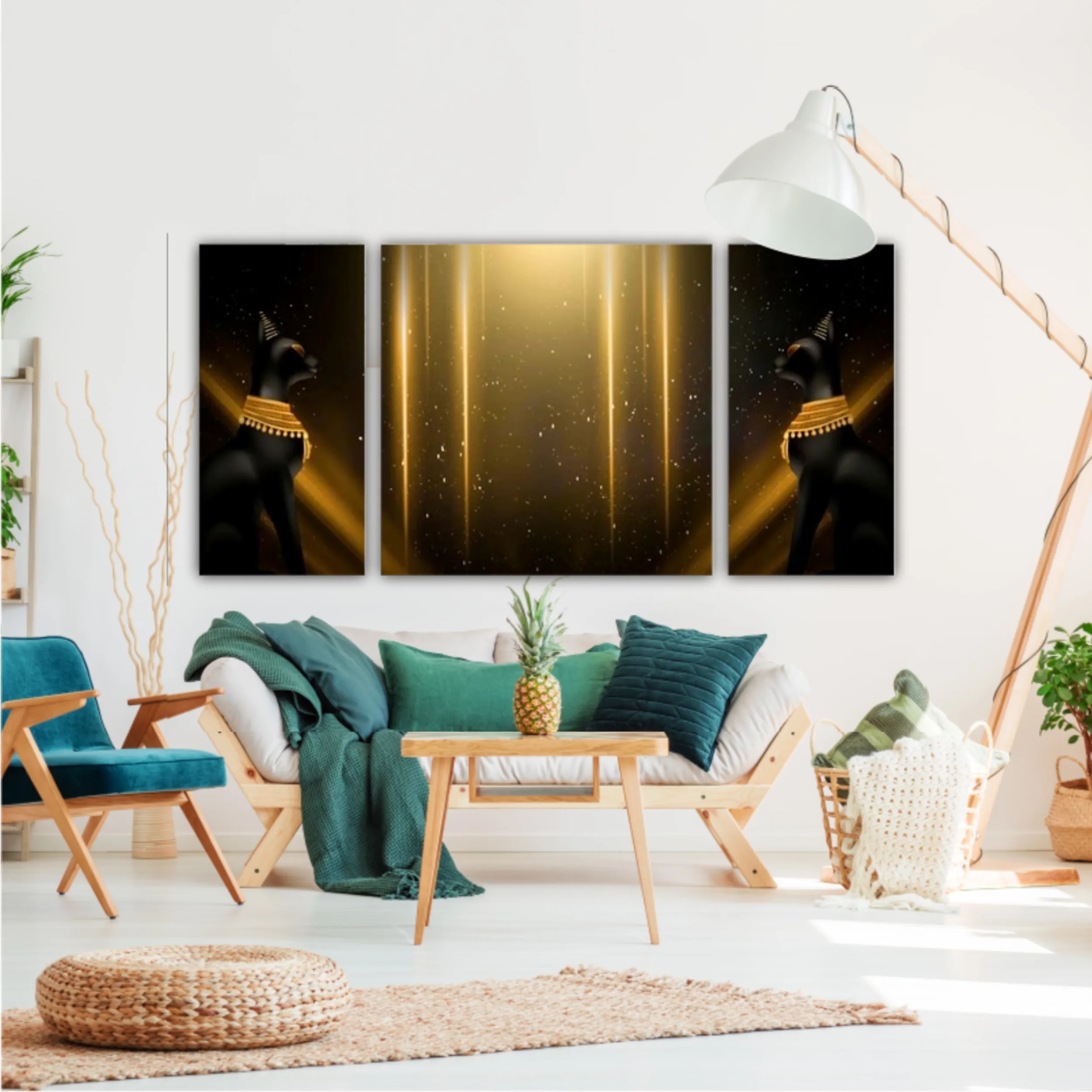 Egyptian asbstract background, goddess of Egypt Bastet and Cleopatra, pyramids, abstract dark background