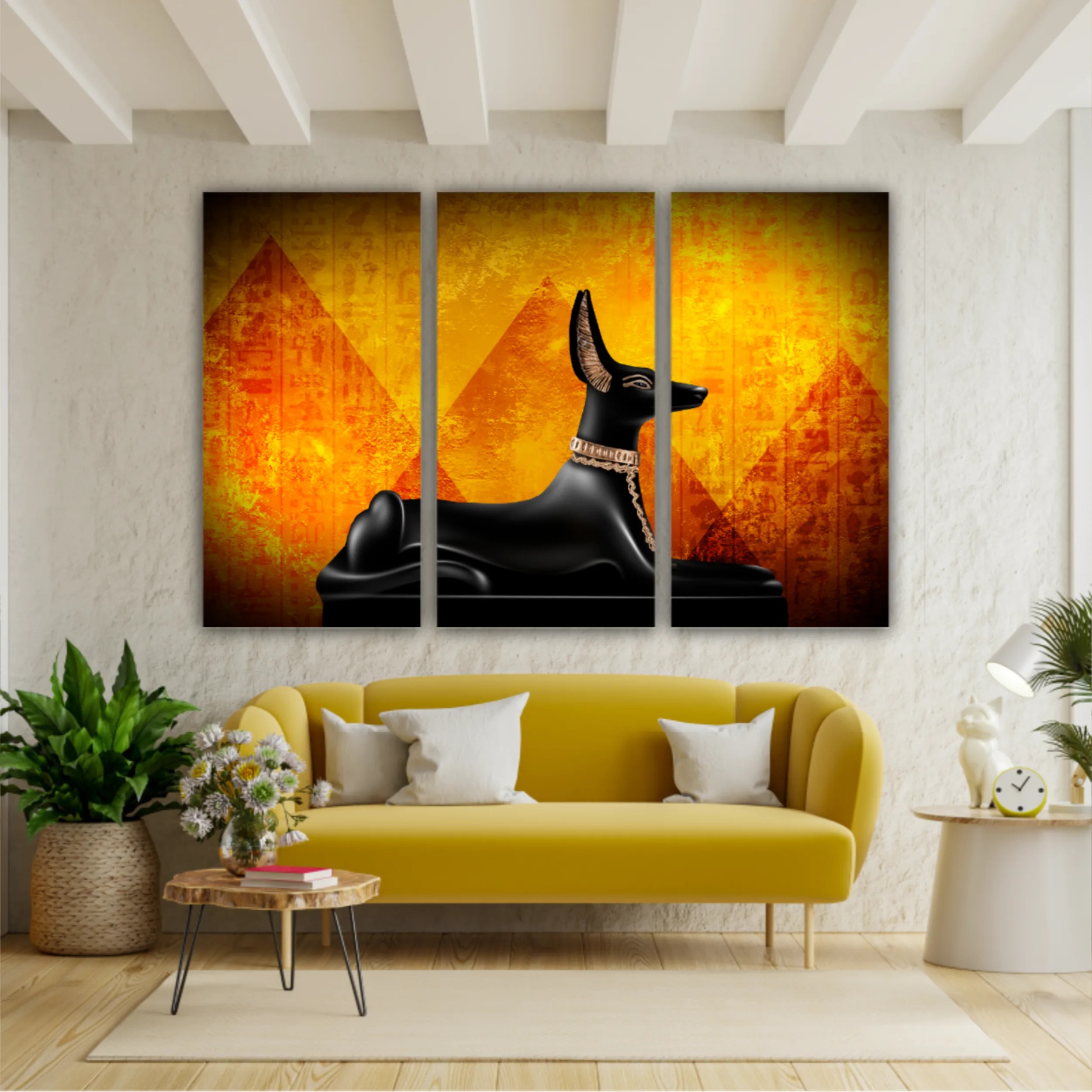 Egyptian asbstract background, abstract golden background. Anubis of Ancient Egypt (God of Death)