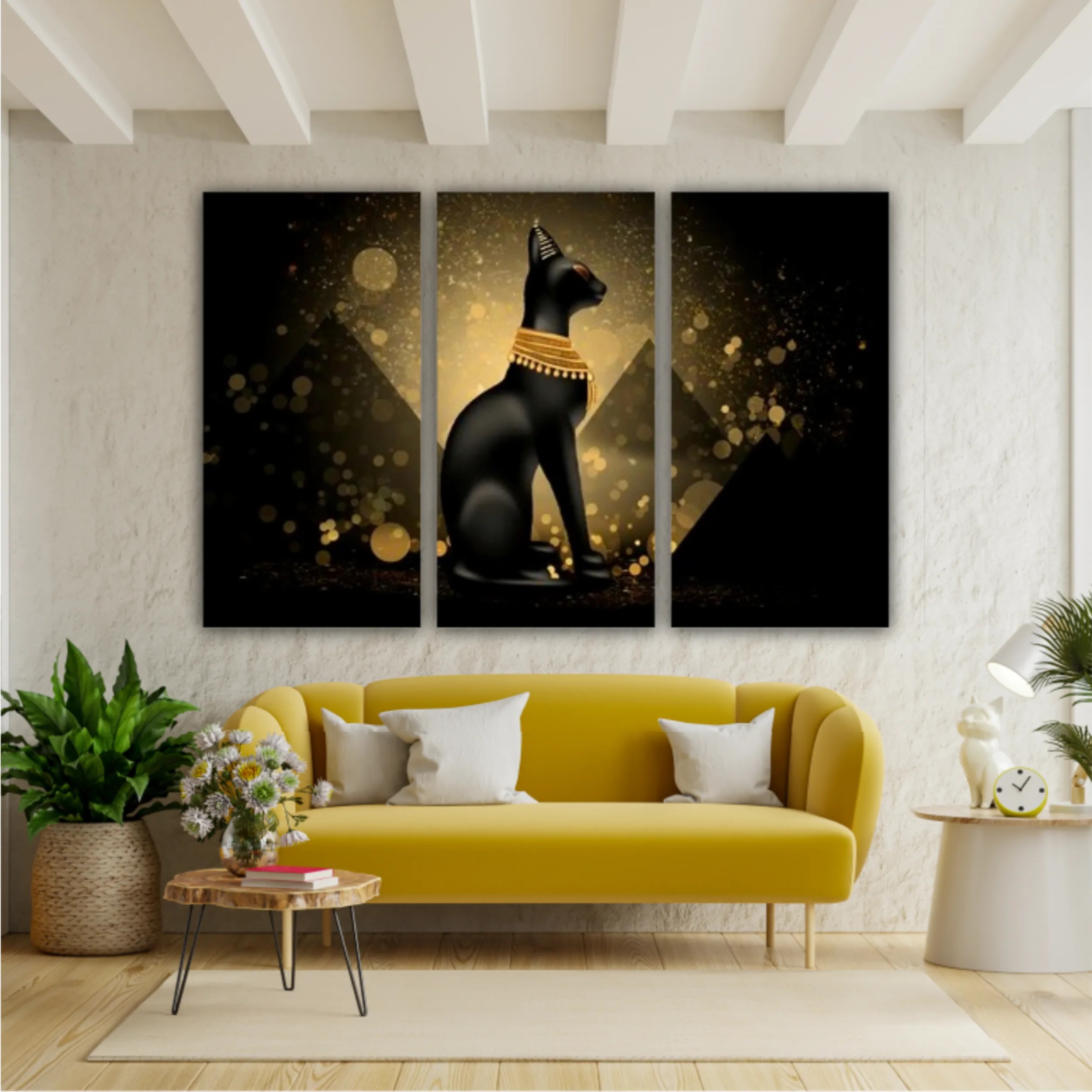 Egyptian asbstract background, goddess of Egypt Bastet, abstract dark bokeh background