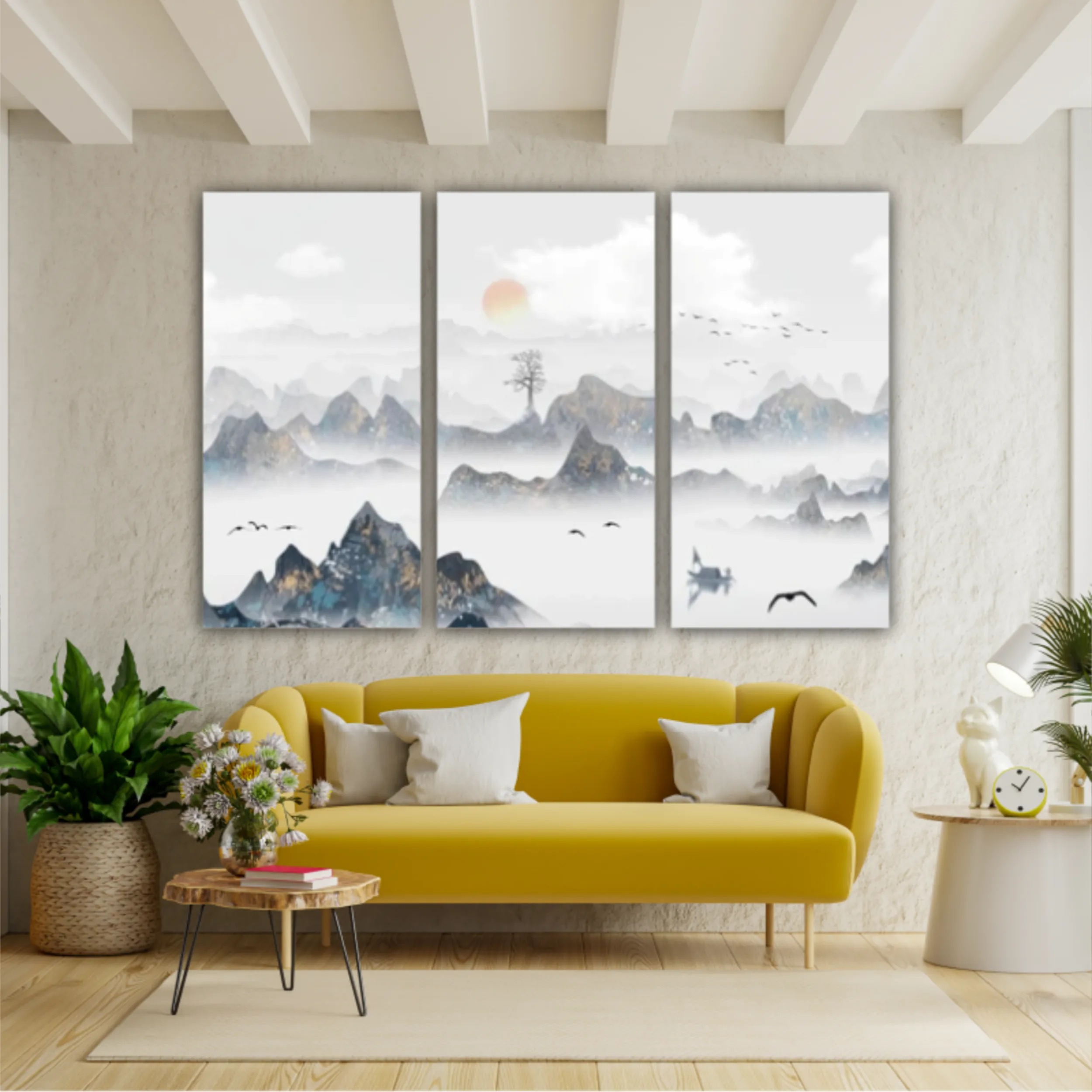 Chinese style blue artistic conception landscape illustration