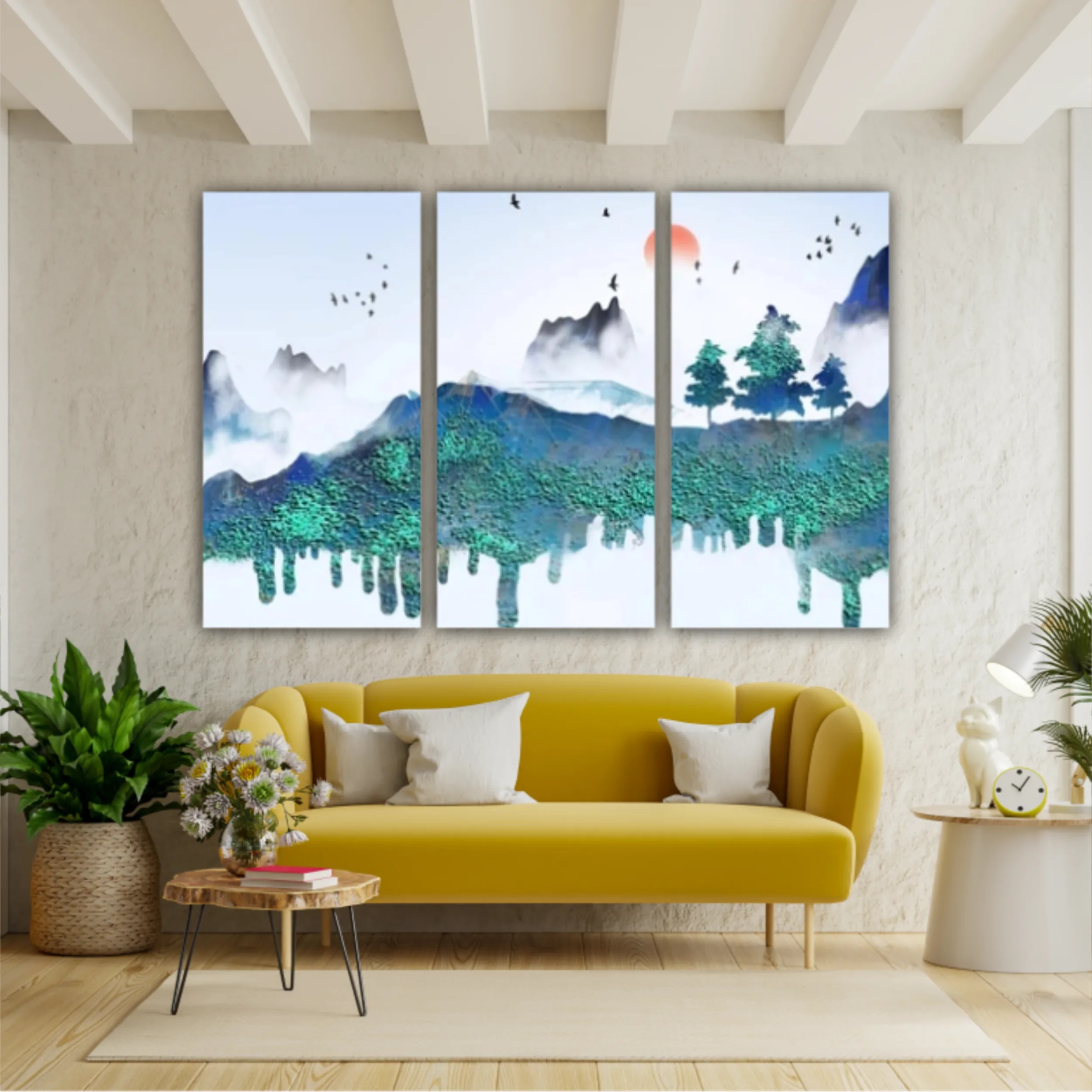 Chinese style blue artistic conception landscape illustration