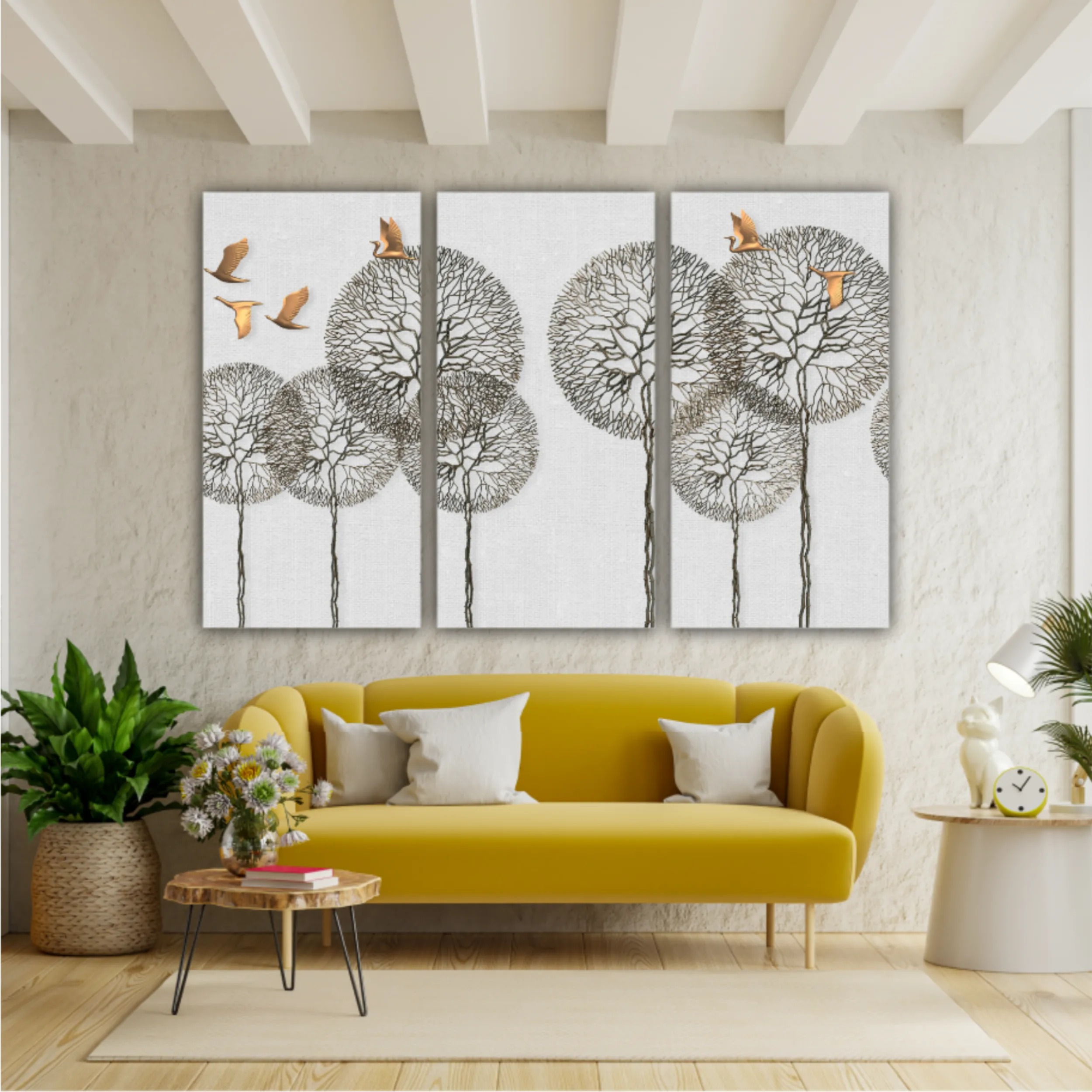 3d illustration of trees and birds