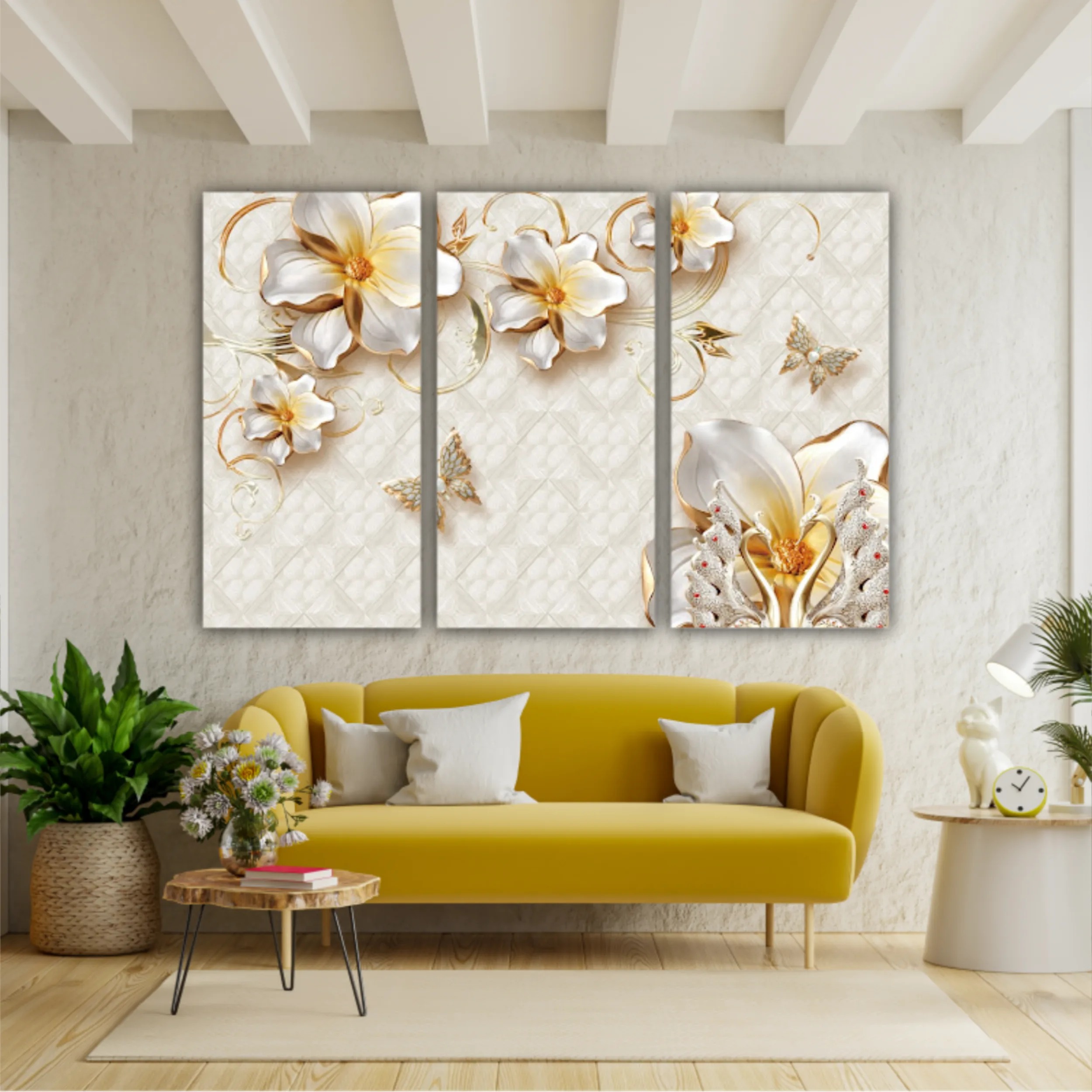 3d illustration of flowers, butterflies and swans