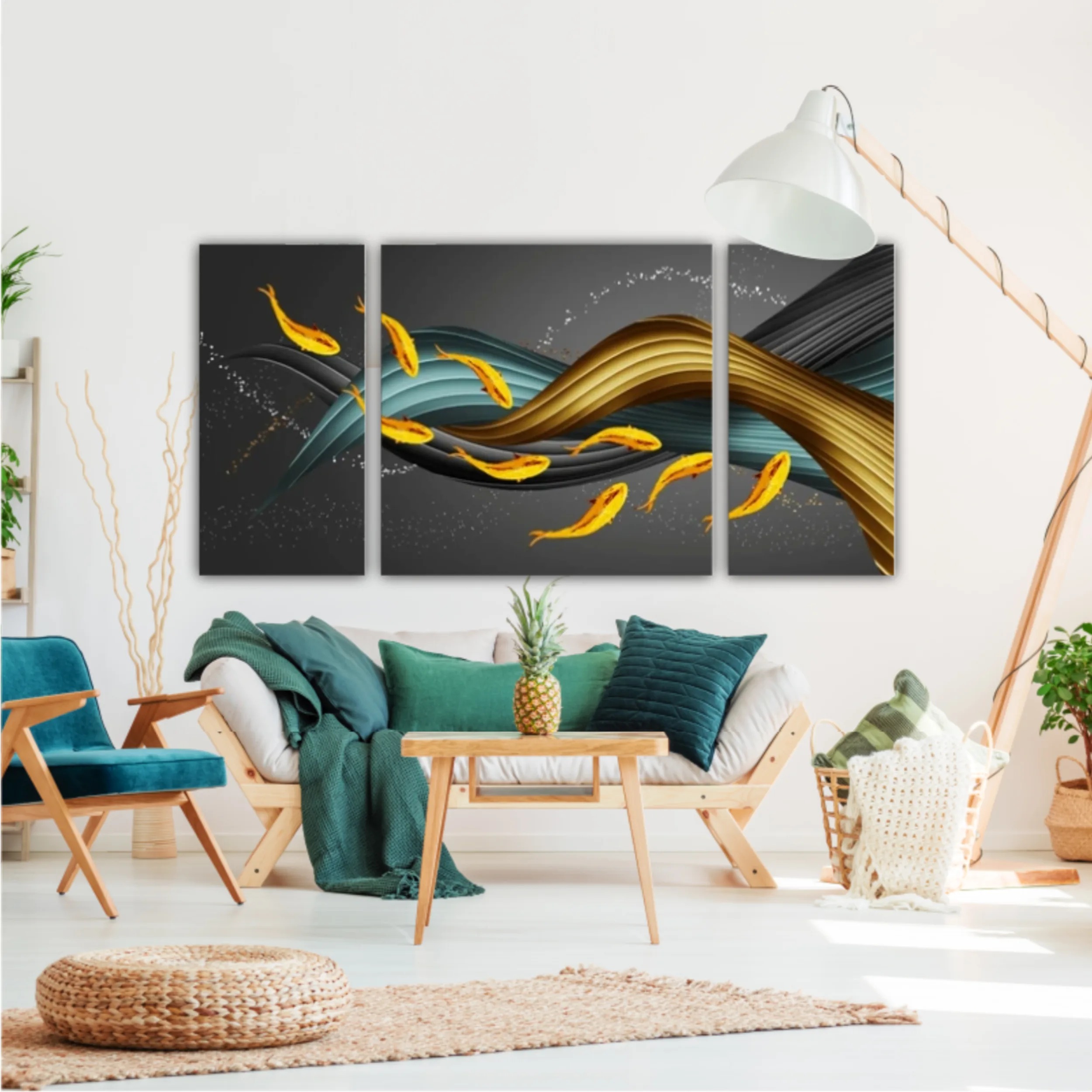 3d illustration of fish and silk band