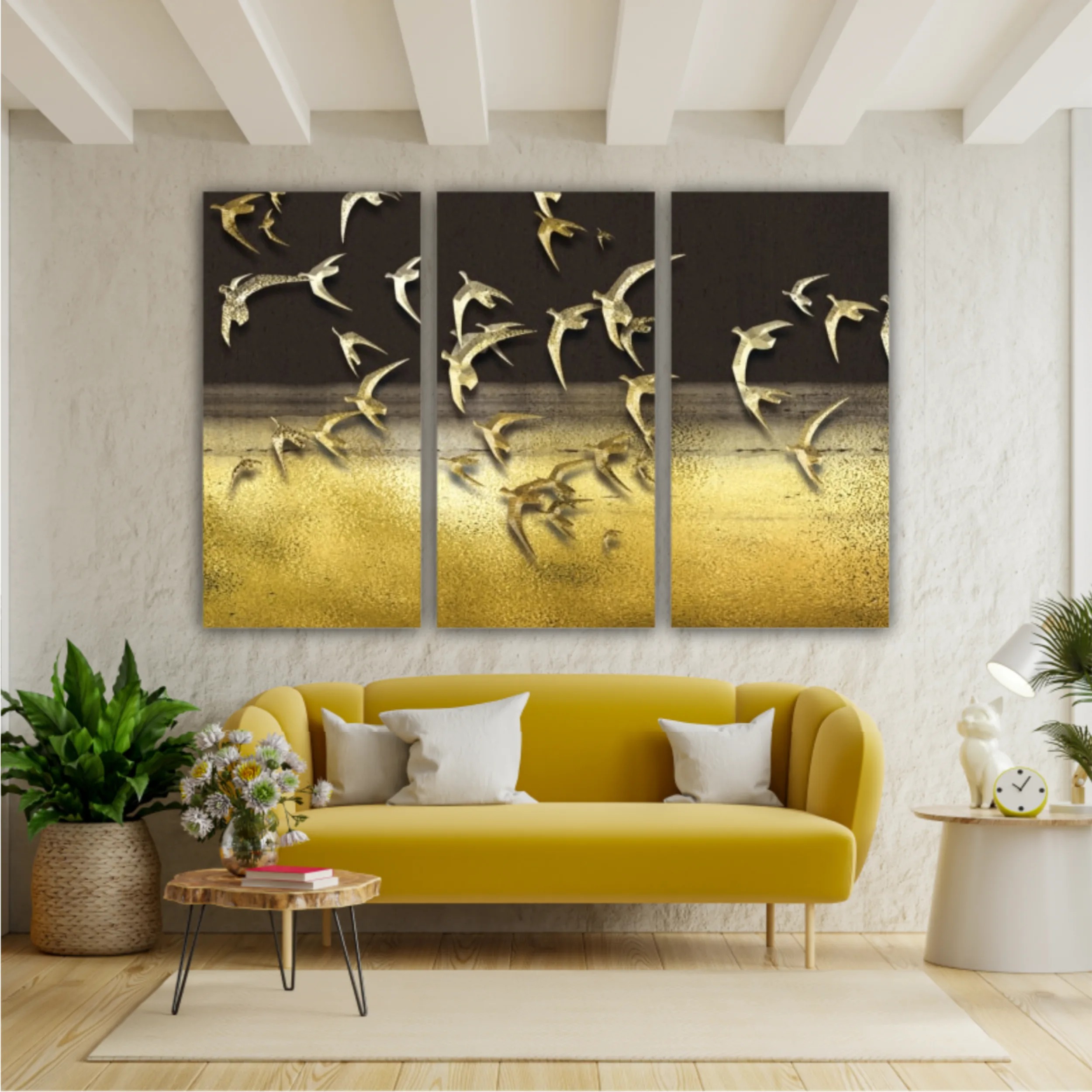 3d illustration of flock of birds flying in the sky