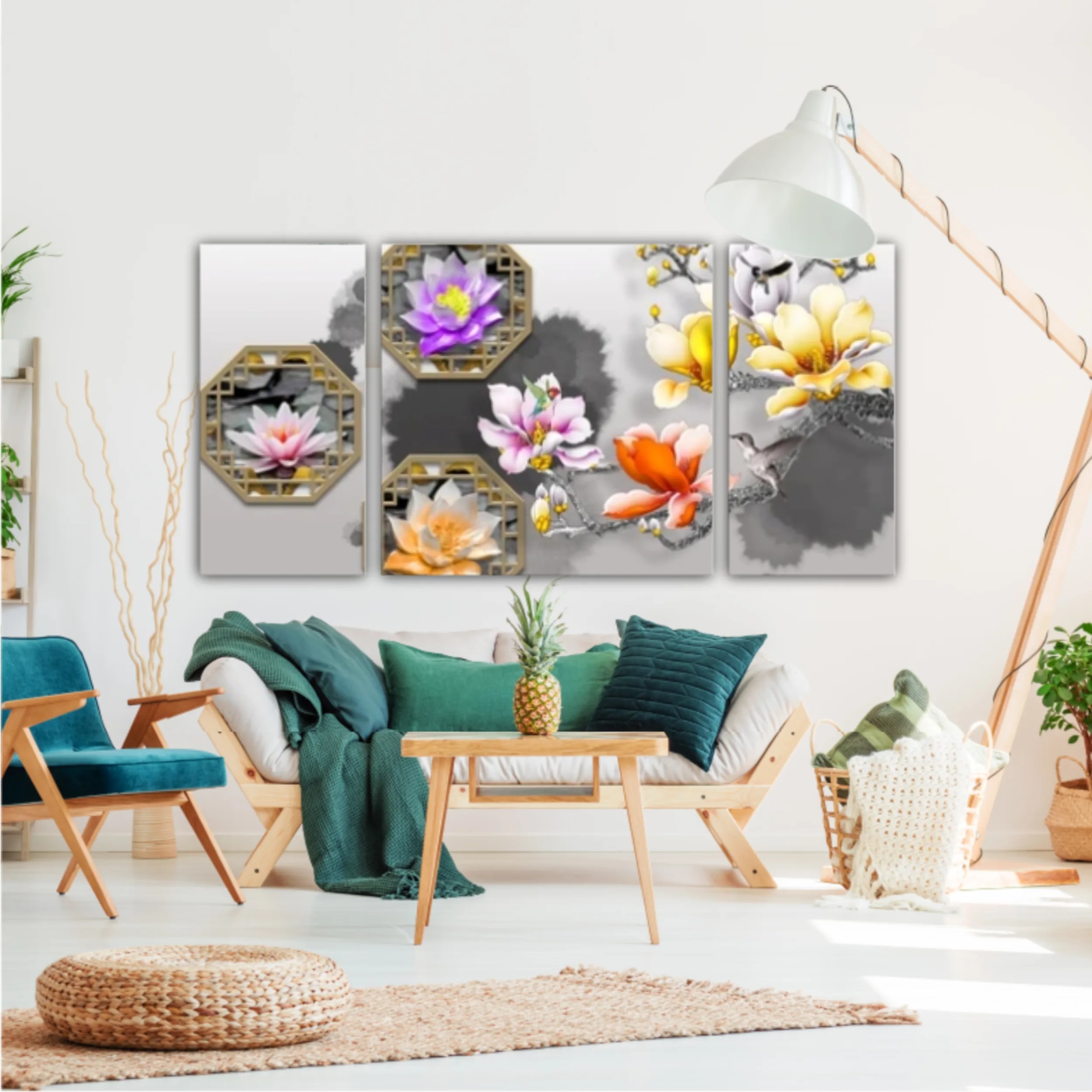 3d illustration of floral branches and wall murals