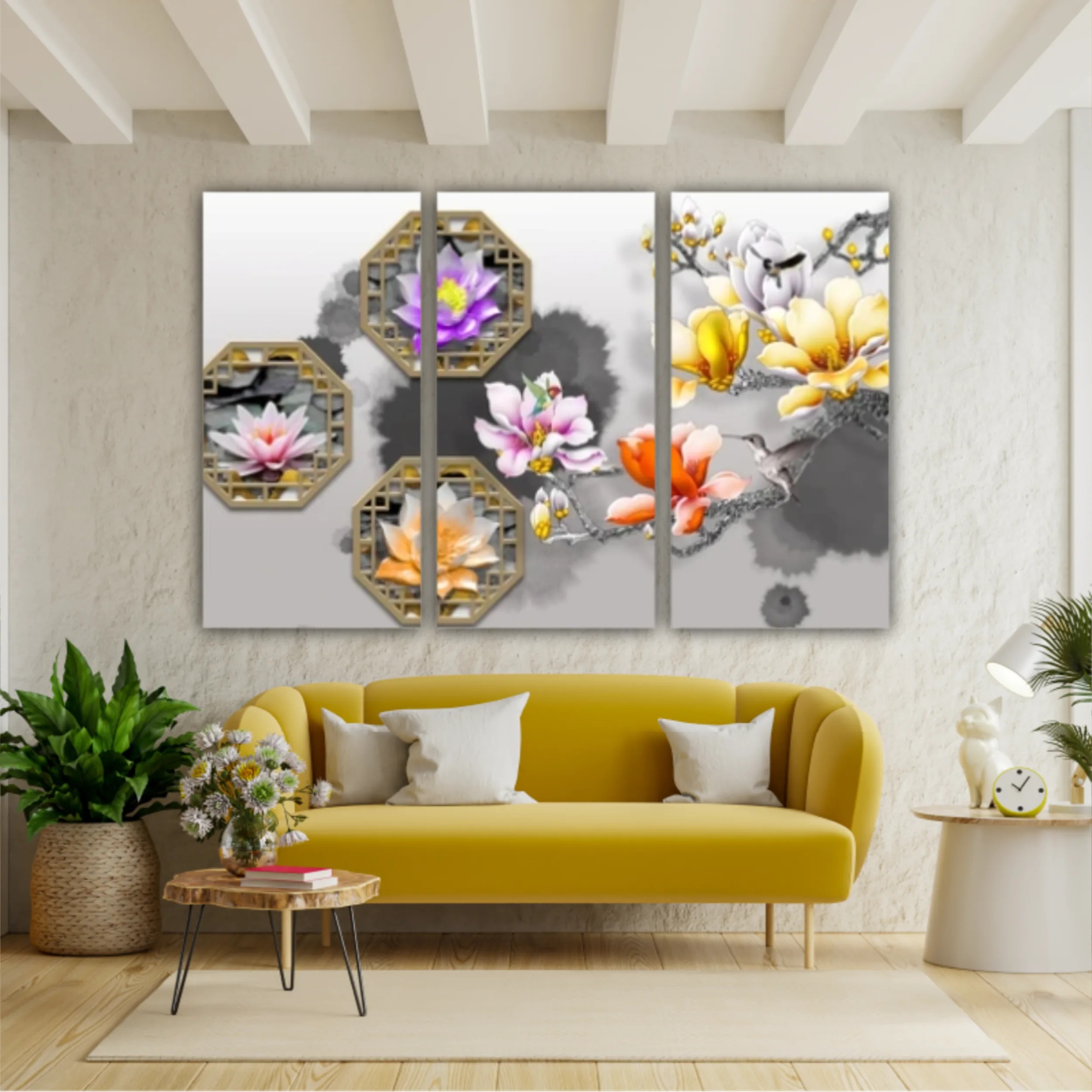 3d illustration of floral branches and wall murals