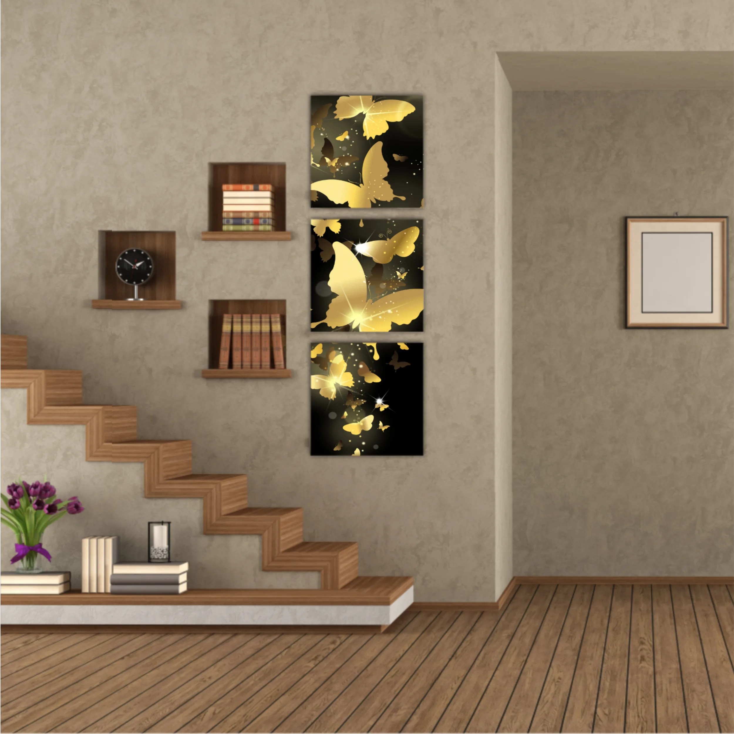 3d illustration of butterfly group on modern background