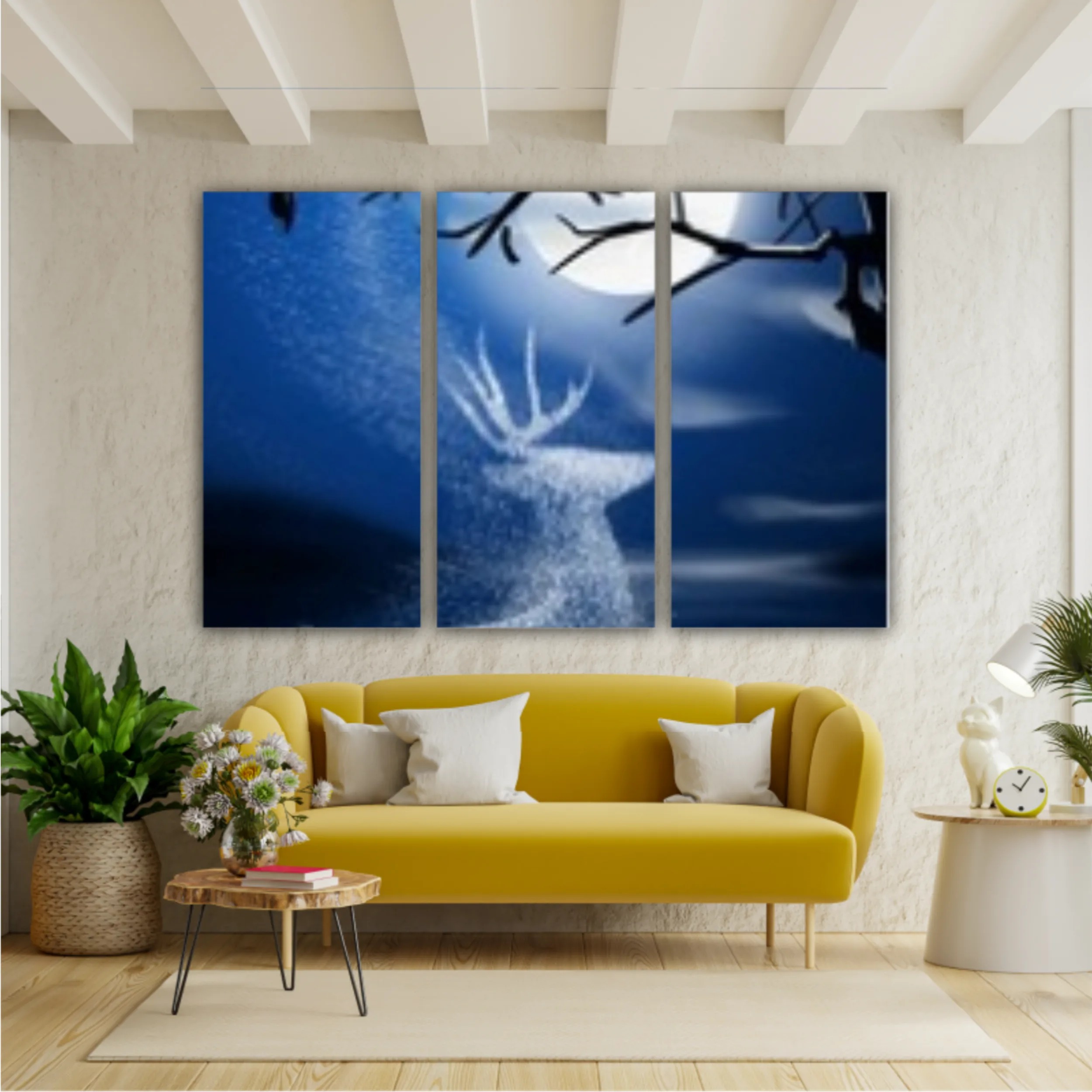 3d illustration of deer and tree in the dark