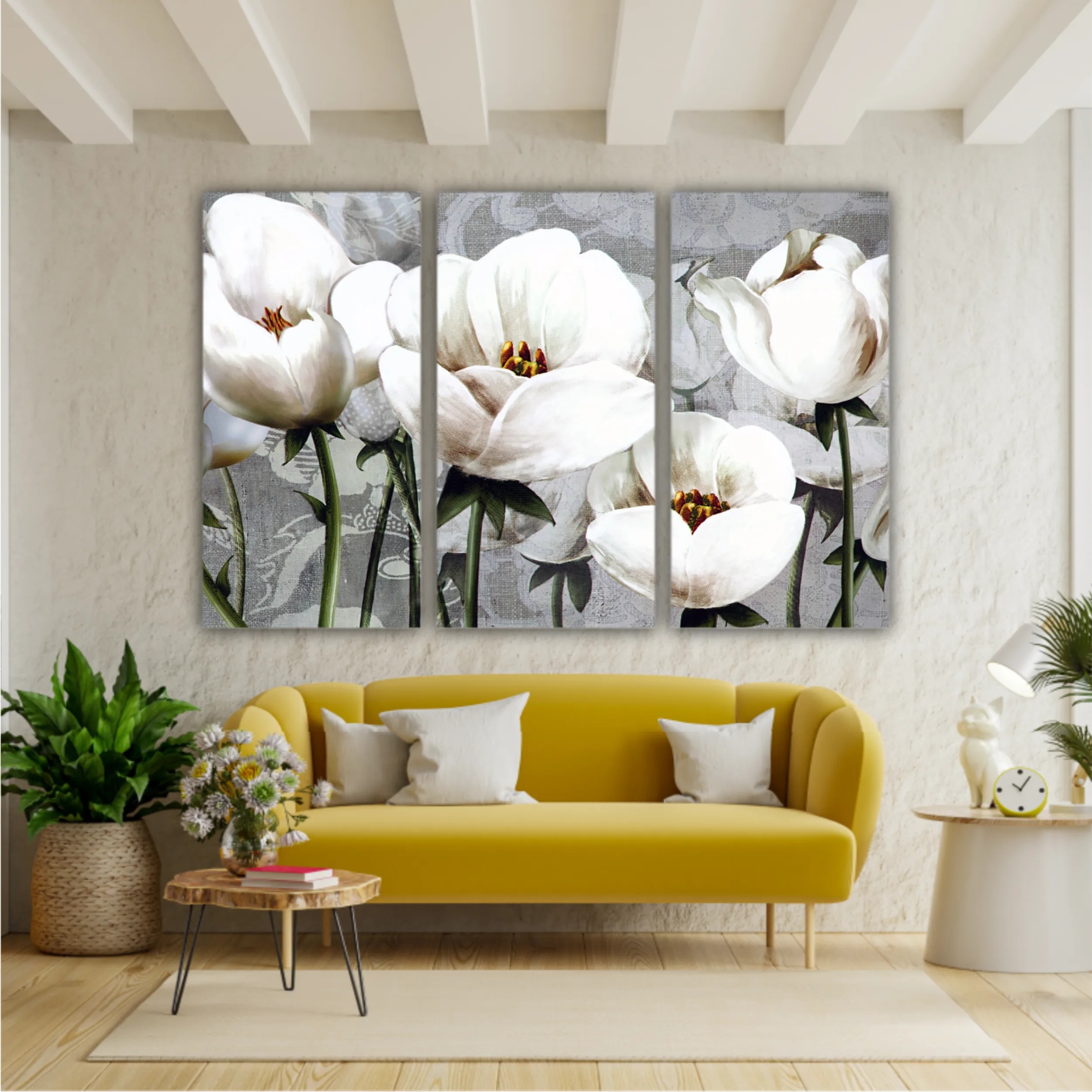 White peonies on a gray background