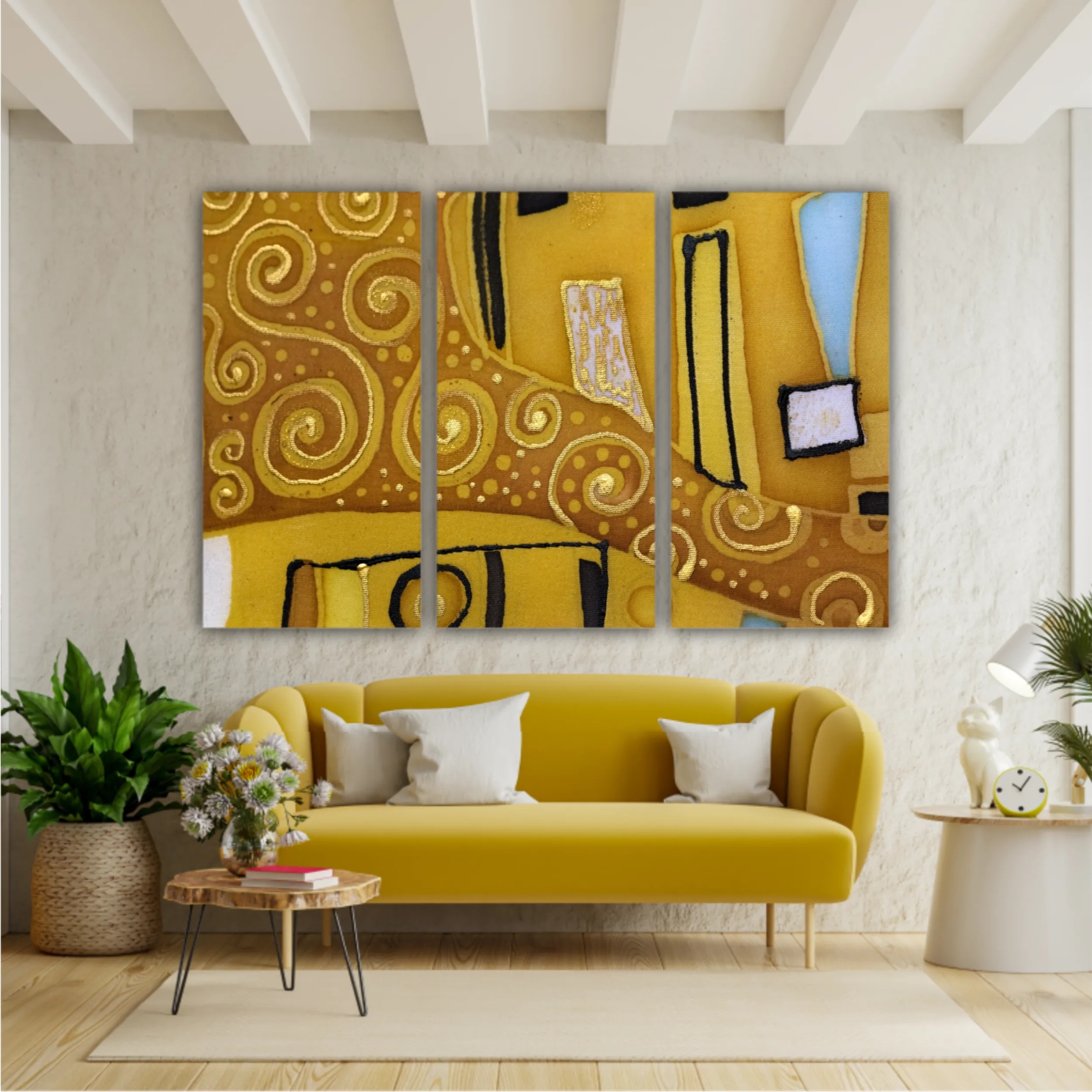 Golden house in the style of Gustav Klimt painting