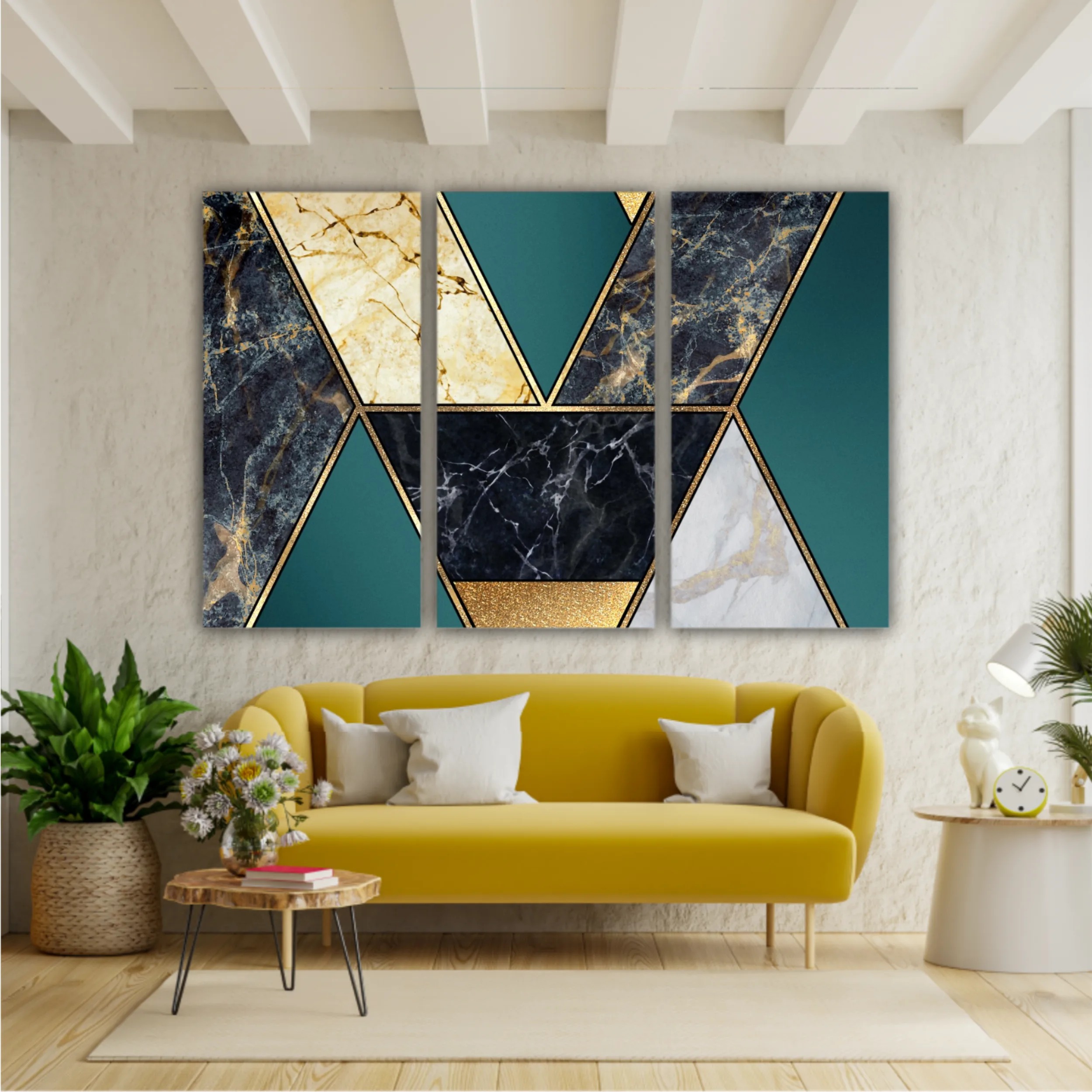 Сreative texture of marble,  modern mosaic inlay, green and gold N1