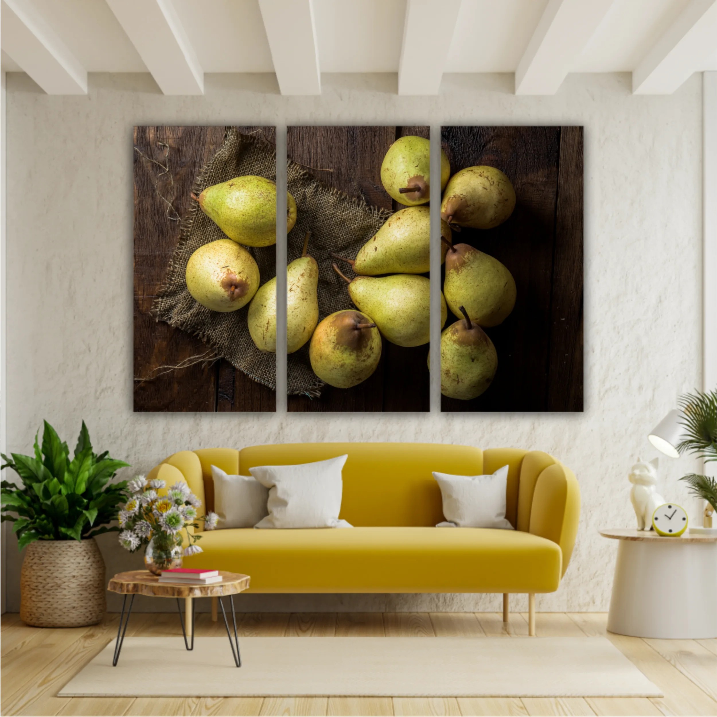 Pears on canvas and wooden board