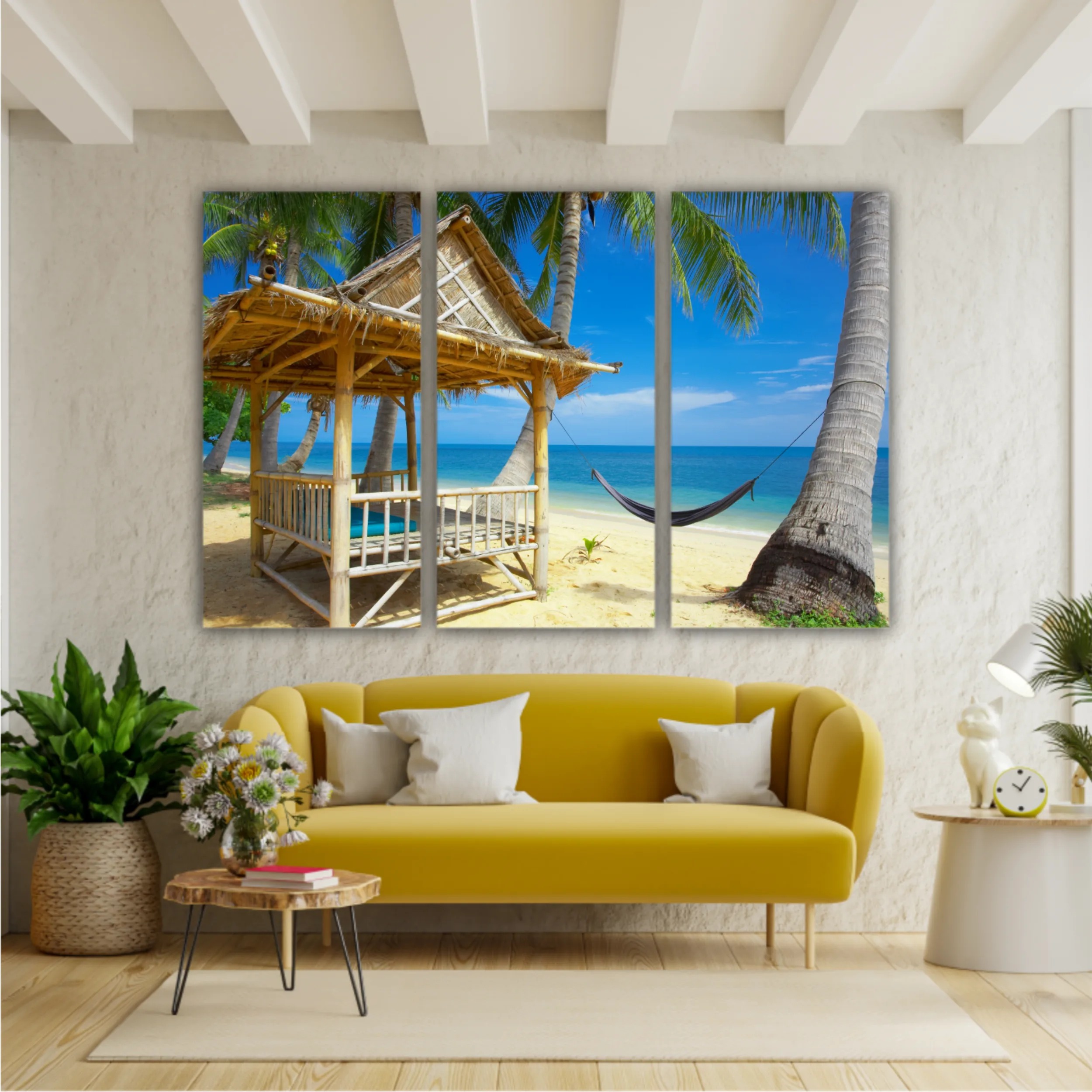 Nice exotic bamboo hut on tropical beach