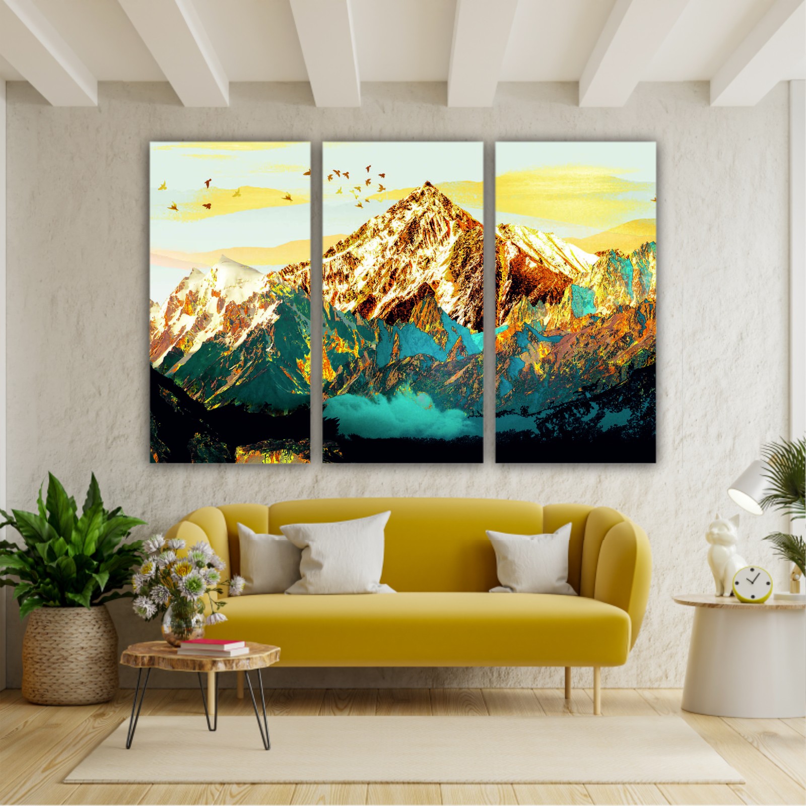 abstract-paint-texture-art- blue and gold mountains