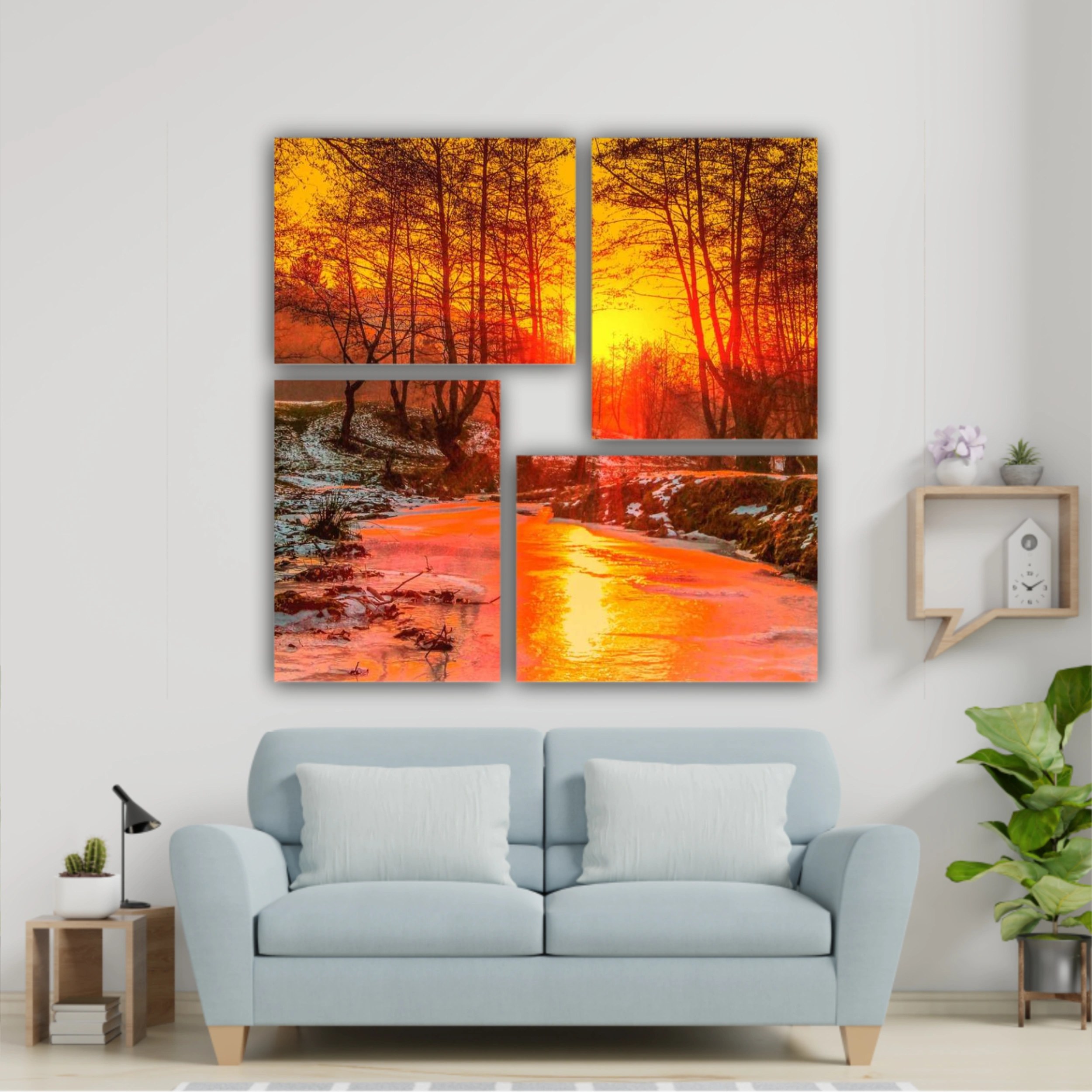 Cold sunset - Oil painting, digital illustration art work. Cindrel river, Cisnadioara village area, Sibiu county, Romania.