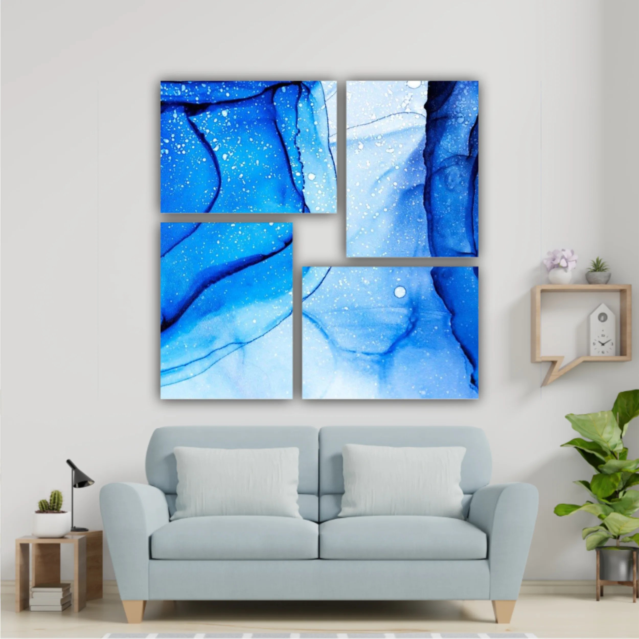 Blue and white alcohol ink abstract