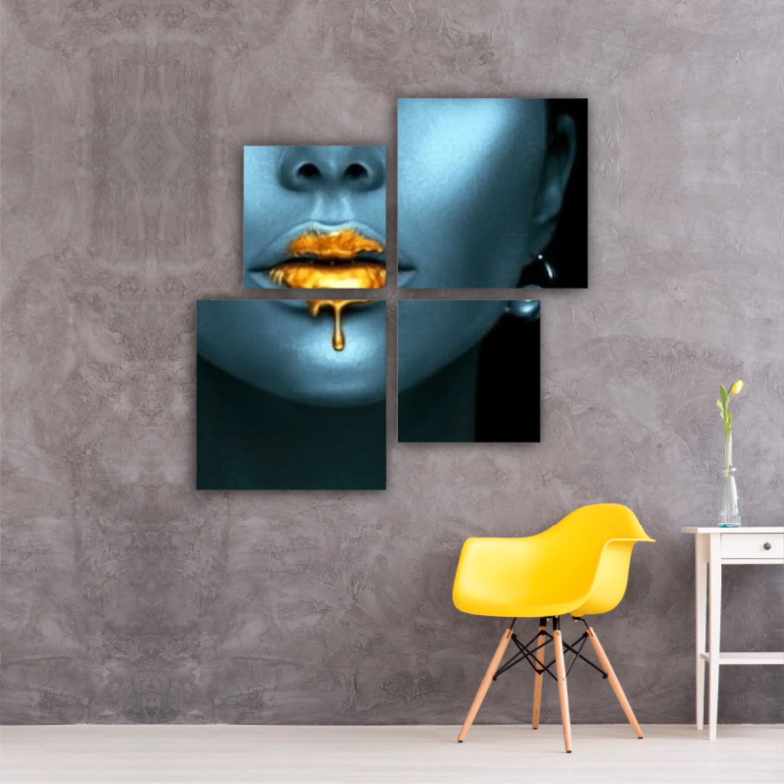 Blue beauty with golden details  Lips golden