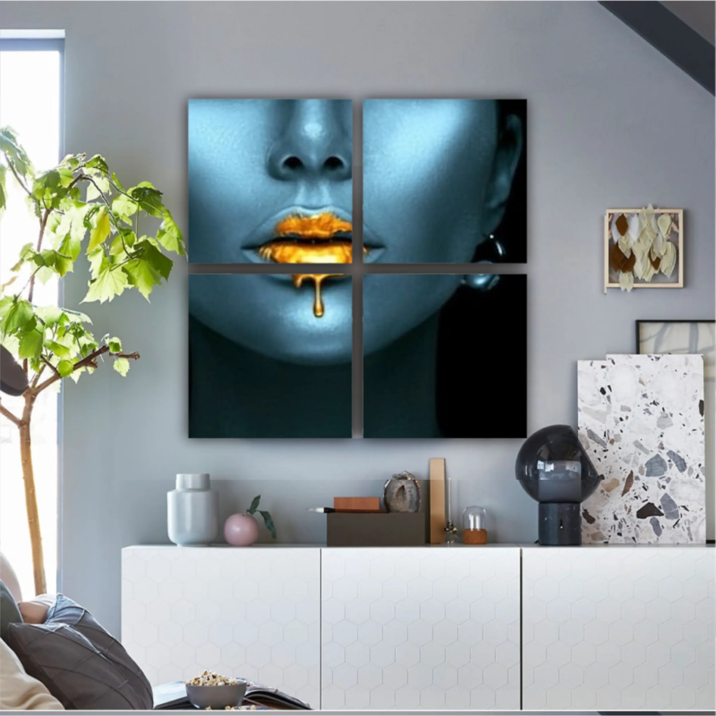 Blue beauty with golden details  Lips golden