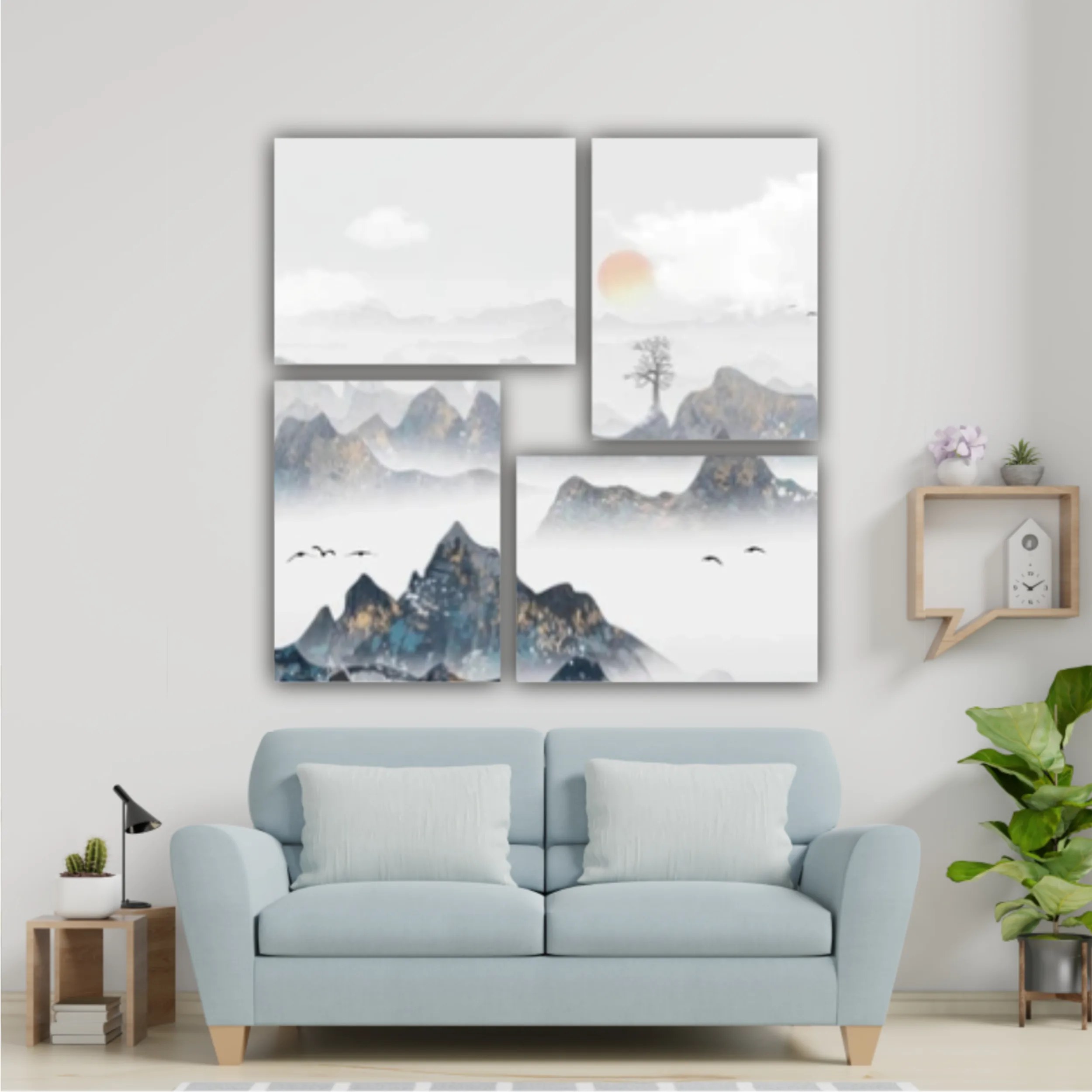 Chinese style blue artistic conception landscape illustration