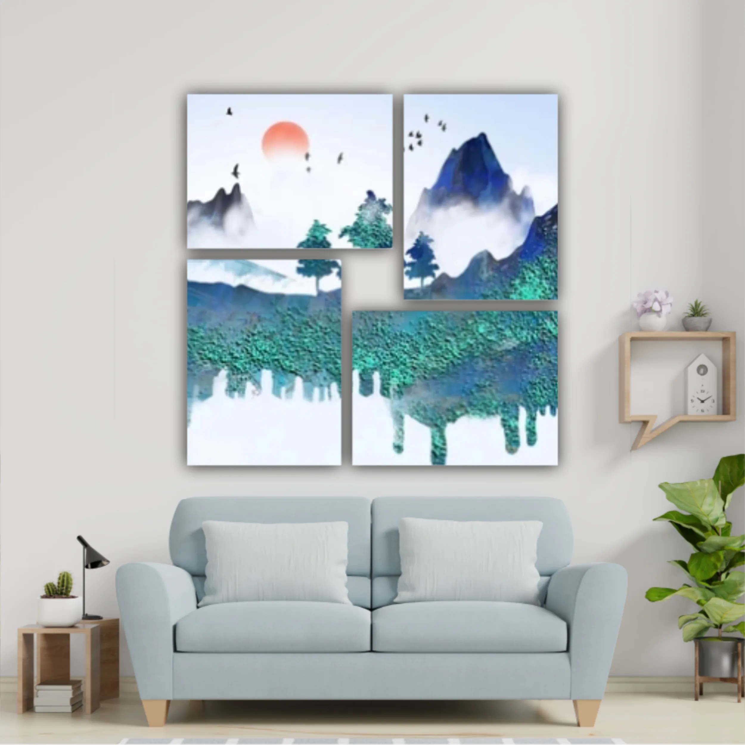 Chinese style blue artistic conception landscape illustration