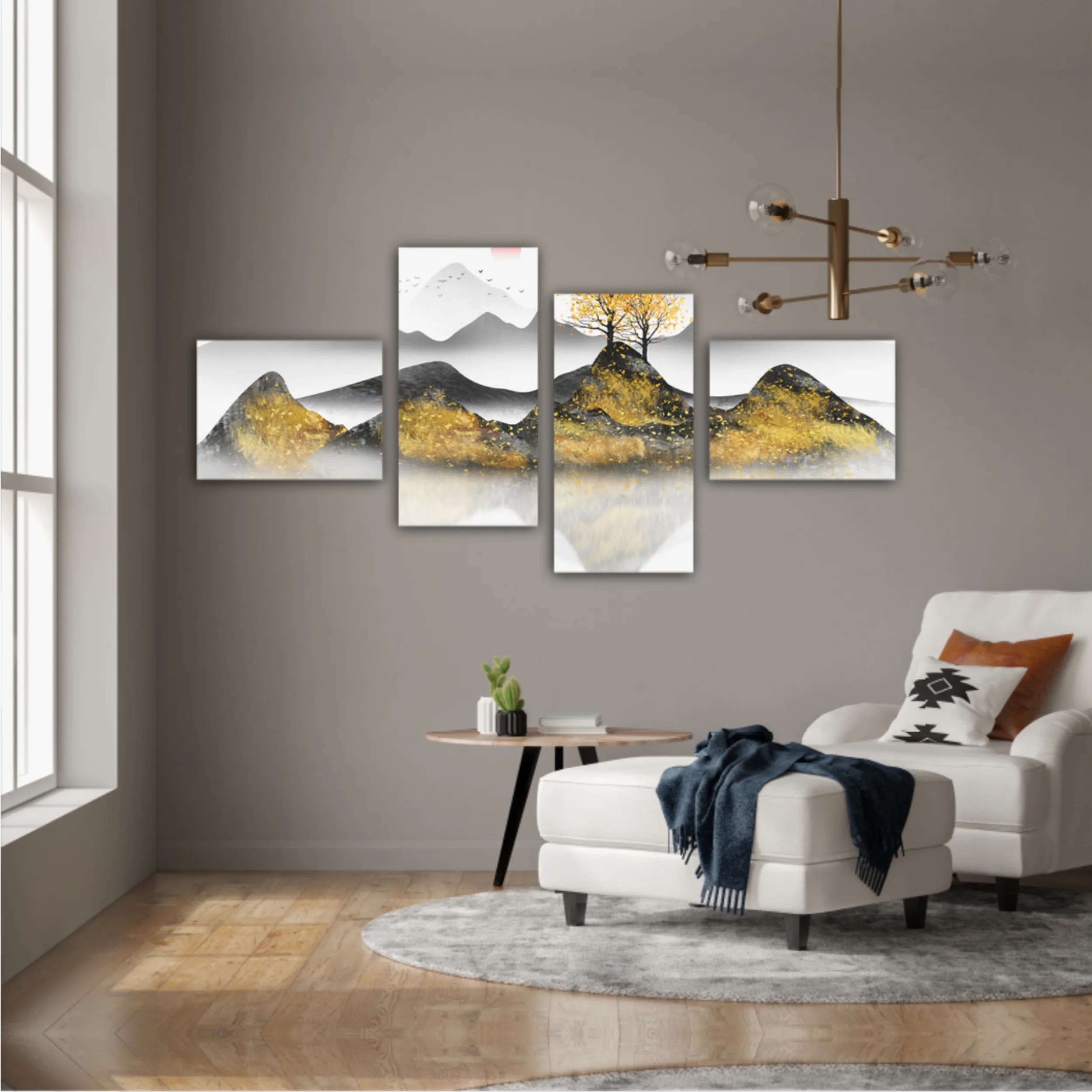 New abstract golden landscape painting