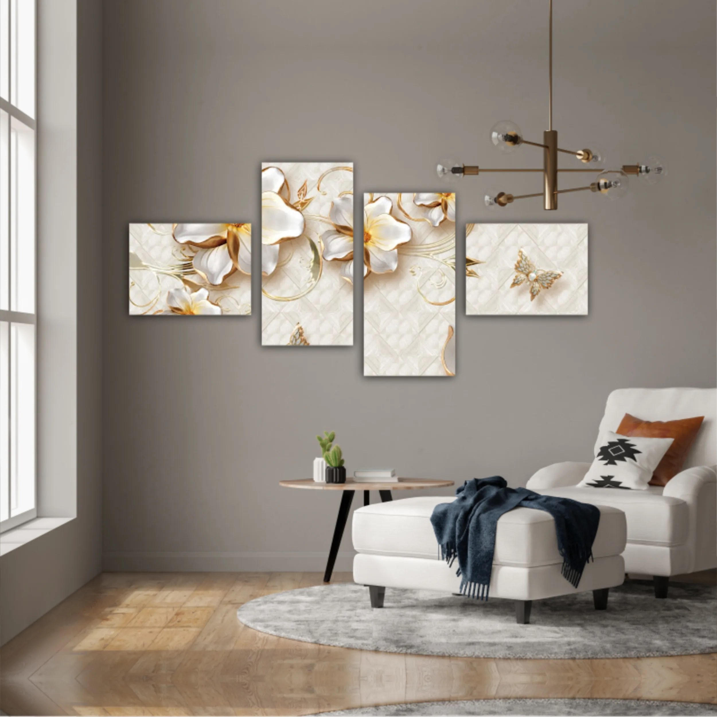 3d illustration of flowers, butterflies and swans