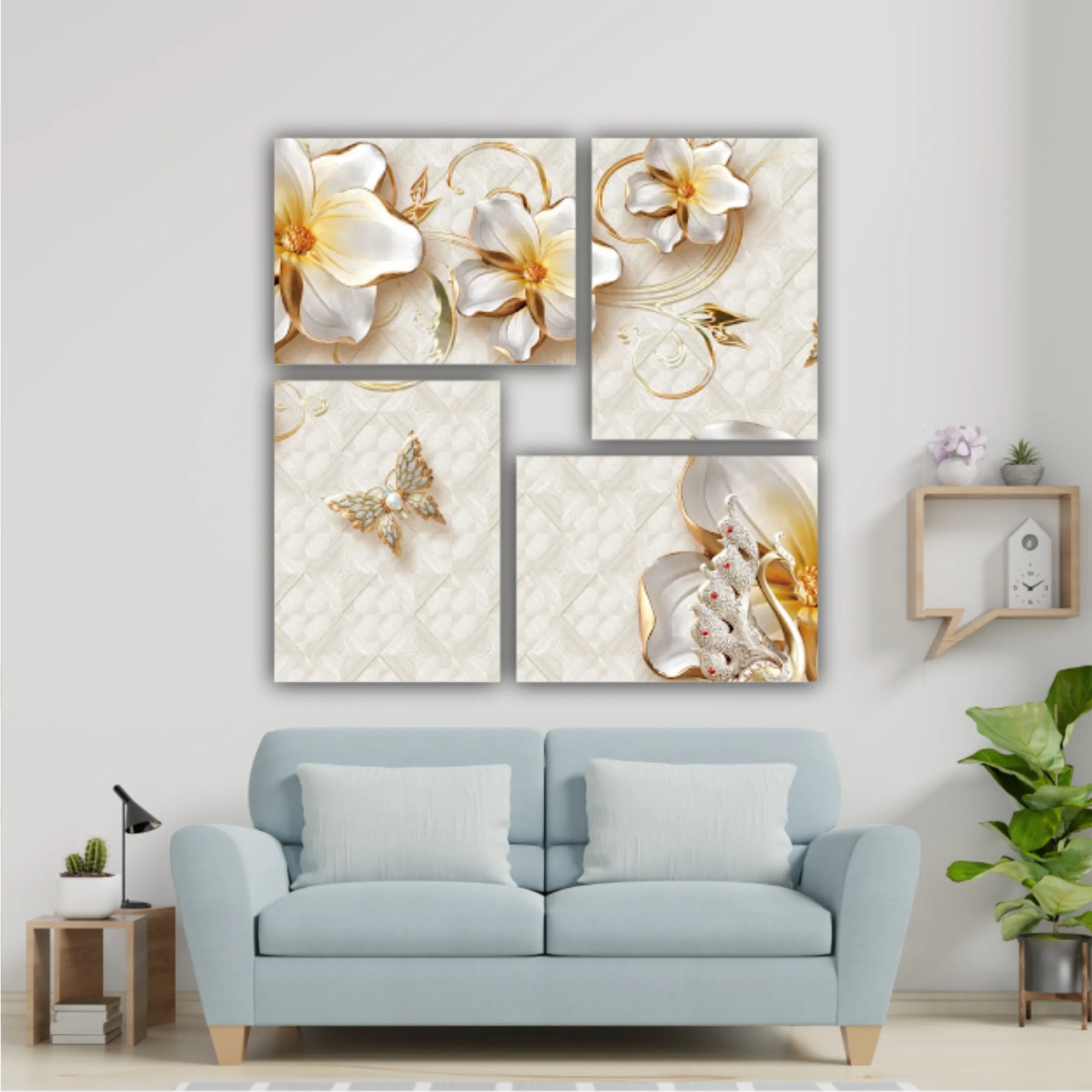 3d illustration of flowers, butterflies and swans