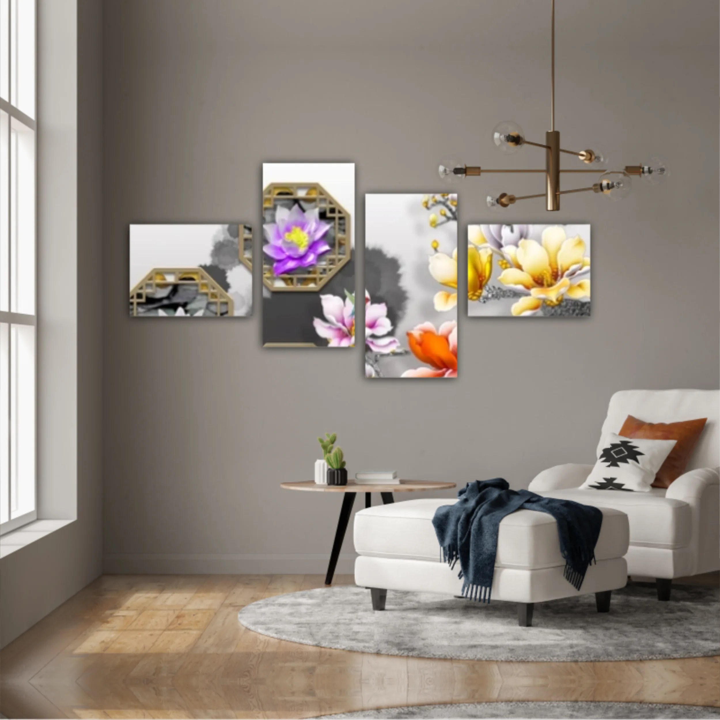 3d illustration of floral branches and wall murals