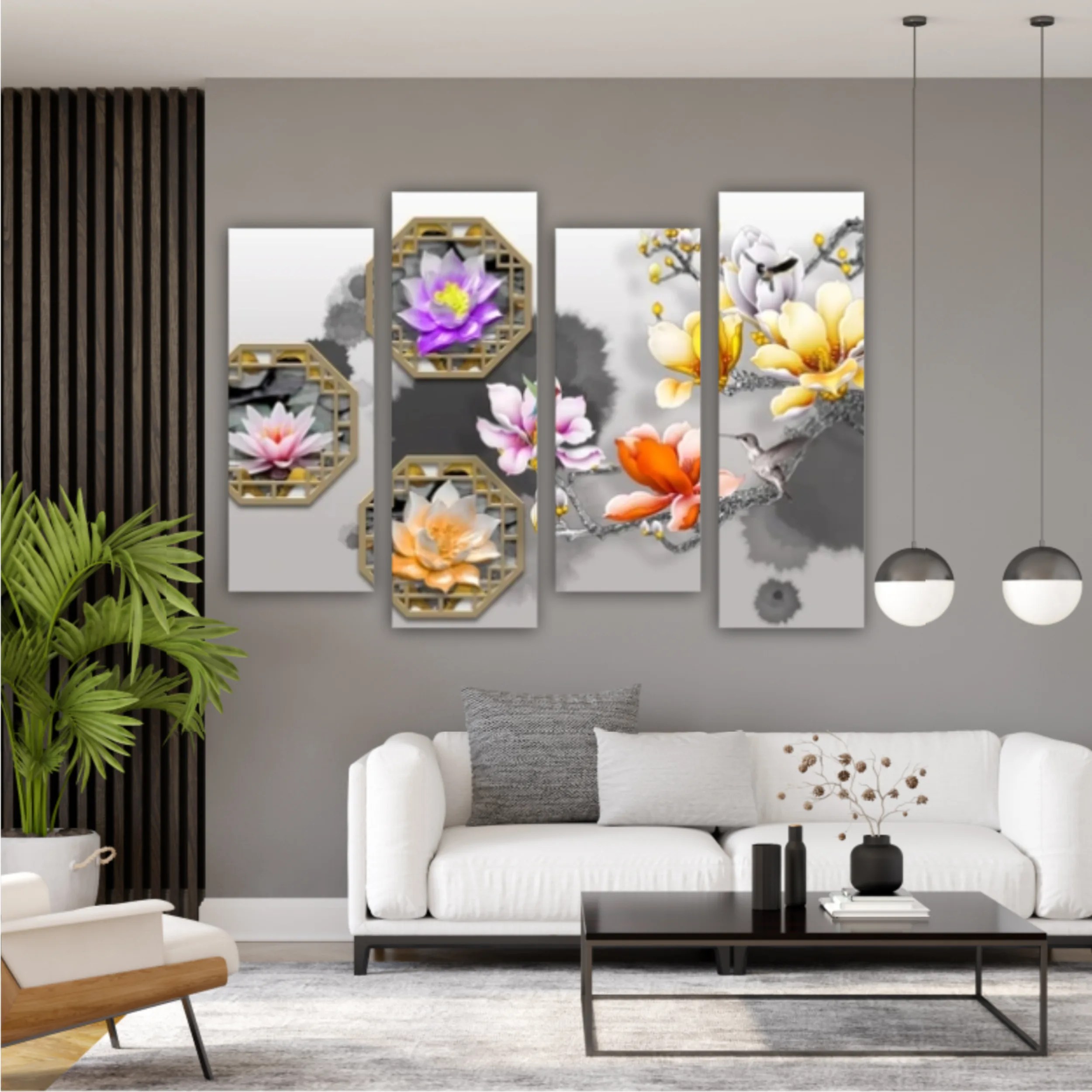 3d illustration of floral branches and wall murals