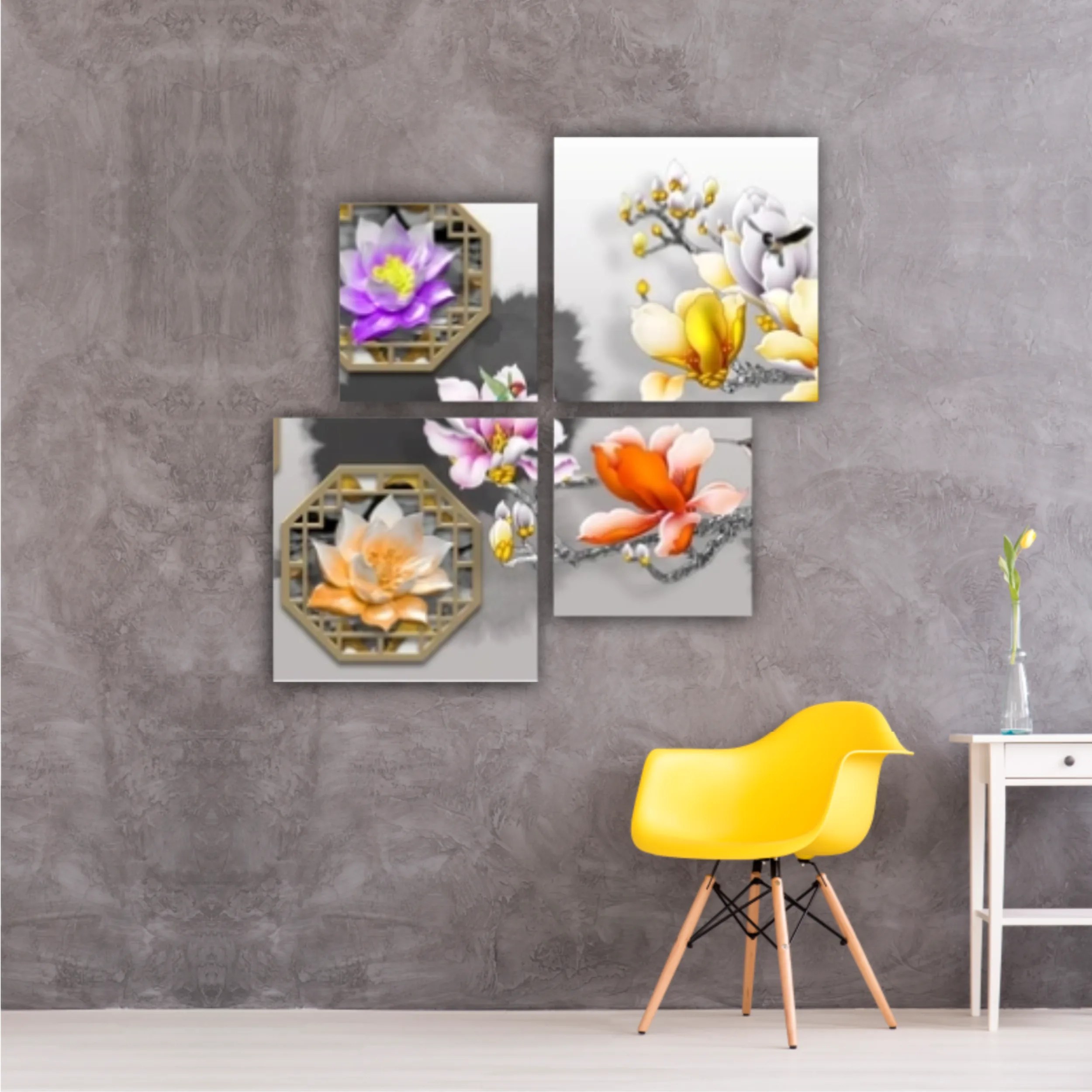 3d illustration of floral branches and wall murals