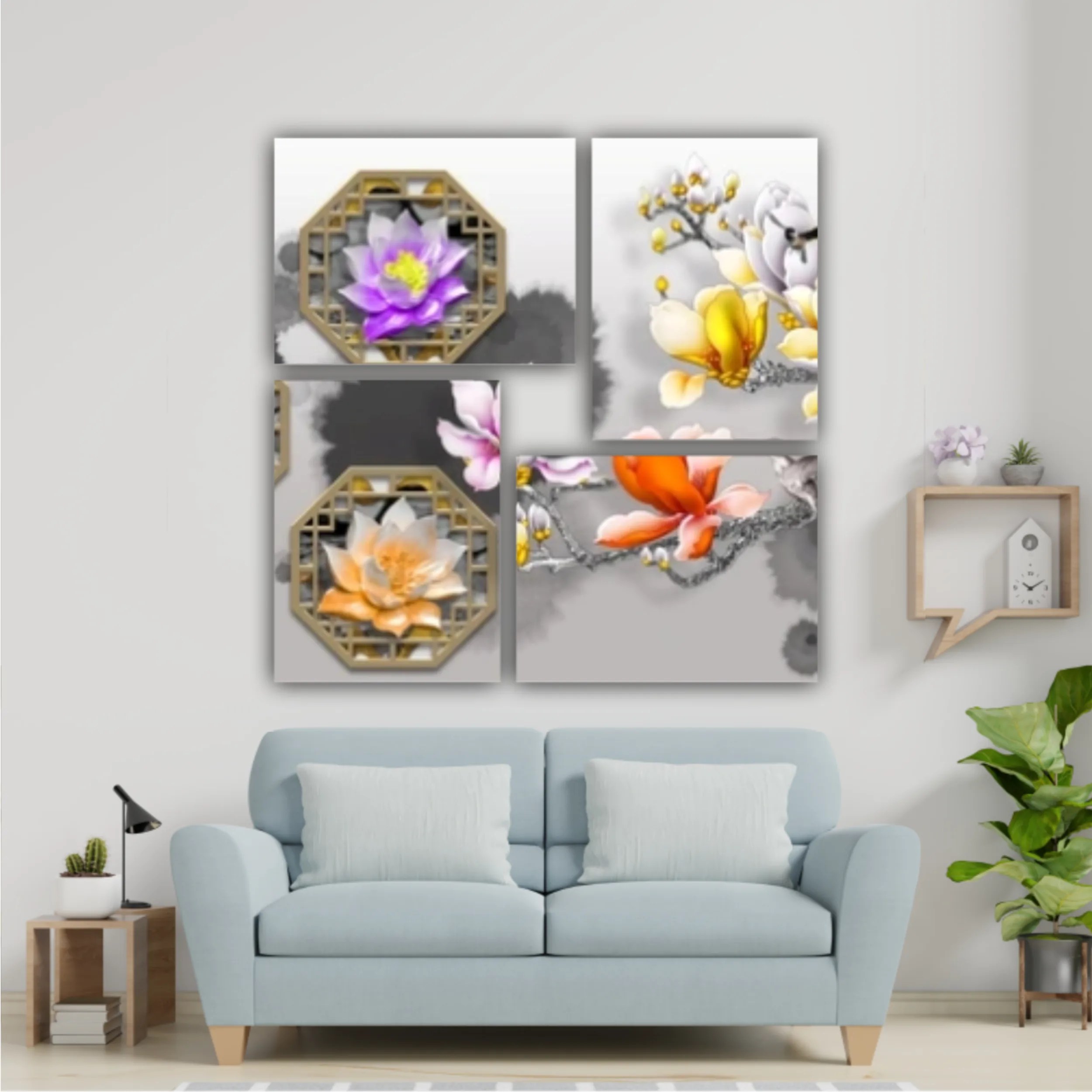 3d illustration of floral branches and wall murals