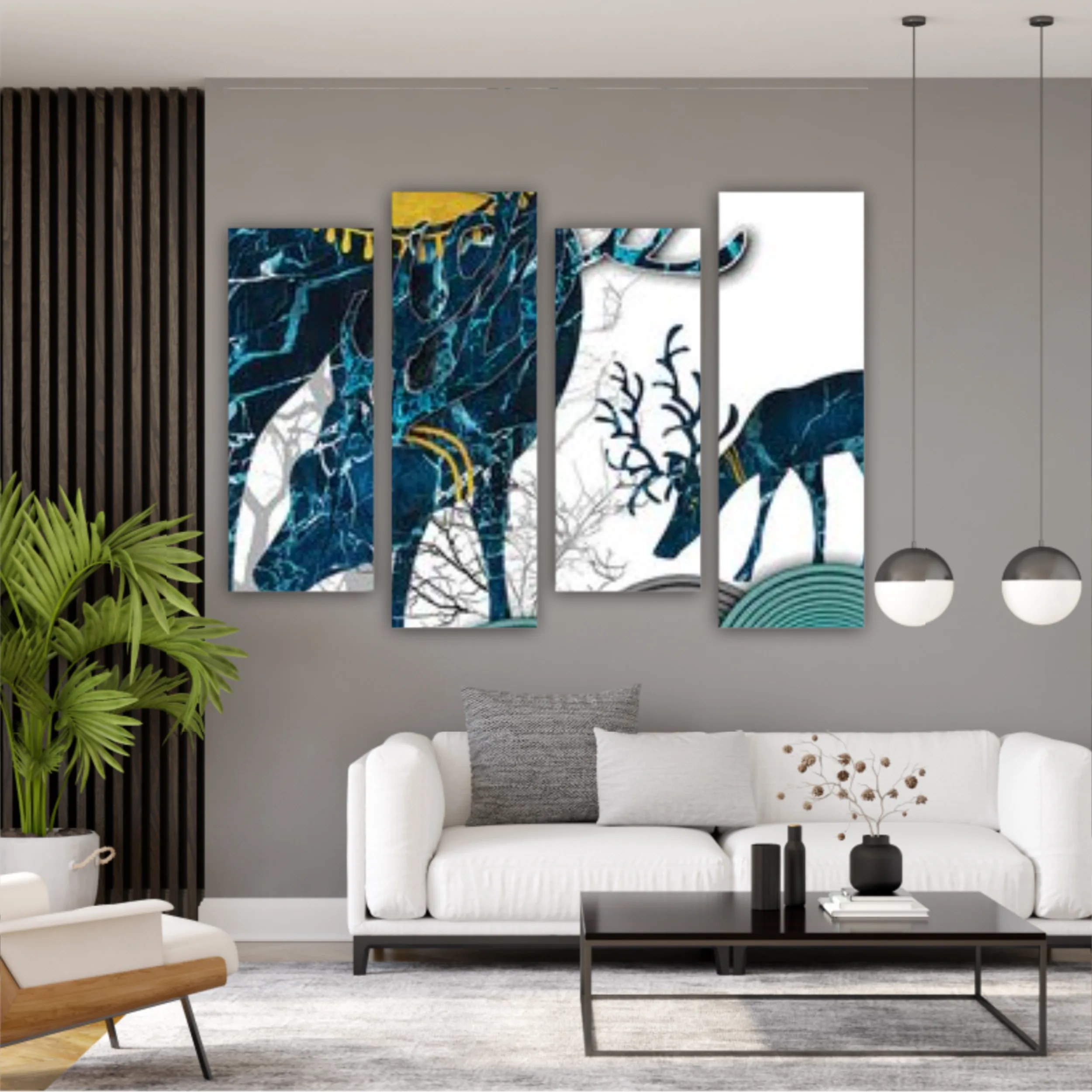 3d illustration of green deer on the mountain and dry trees