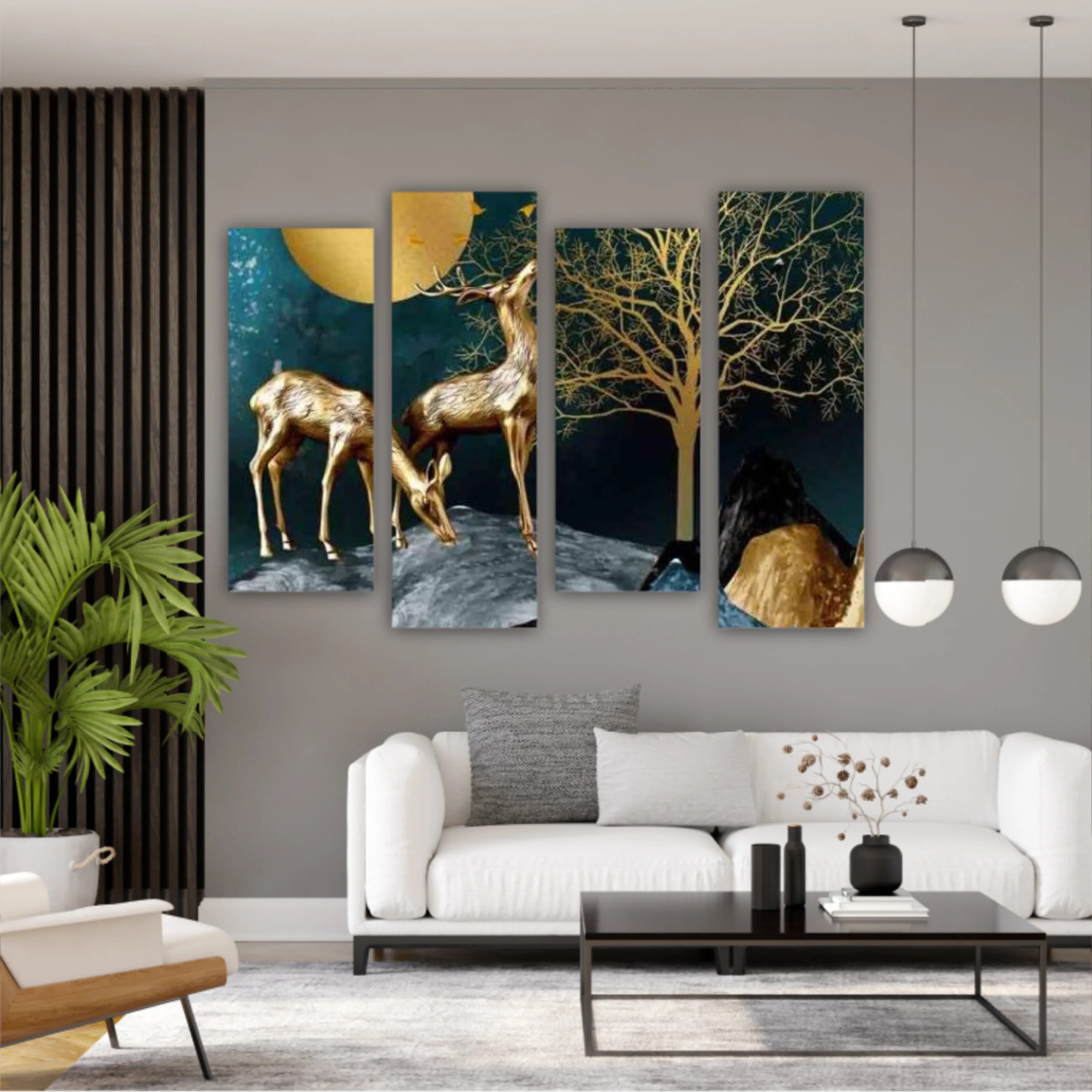 3d illustration of golden deer in the mountain. Luxurious abstract art digital painting