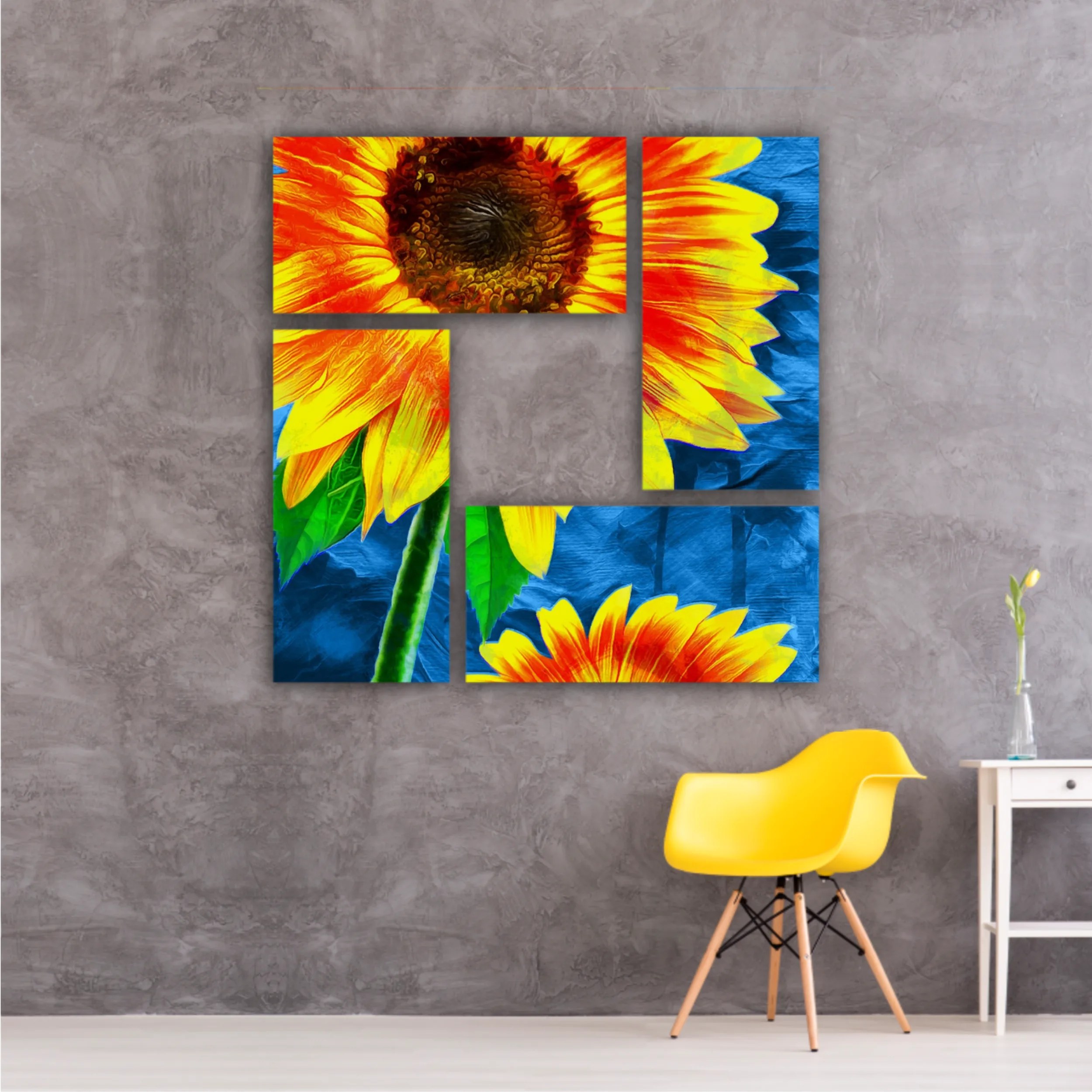 Yellow sunflowers on blue abstract background N1