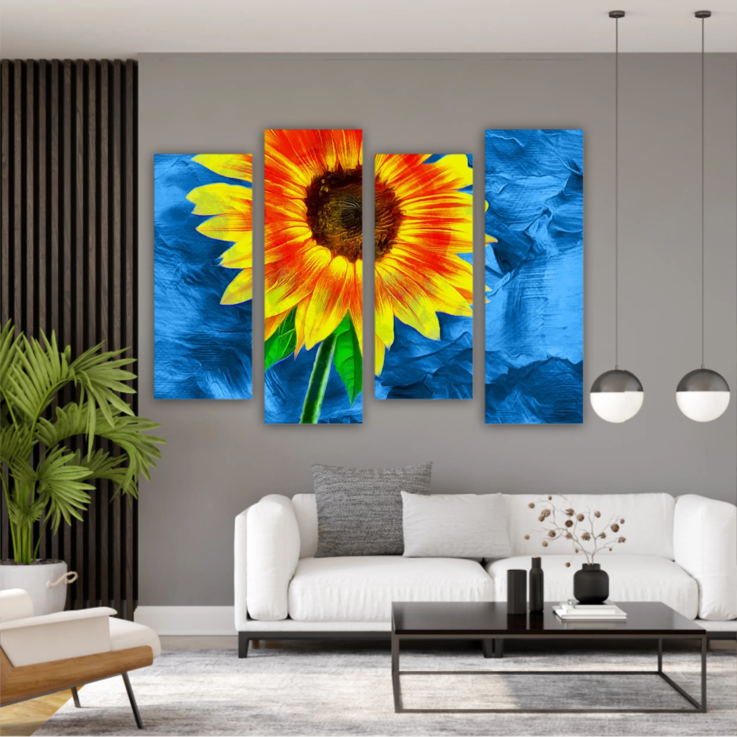 Yellow sunflowers on blue abstract background N2