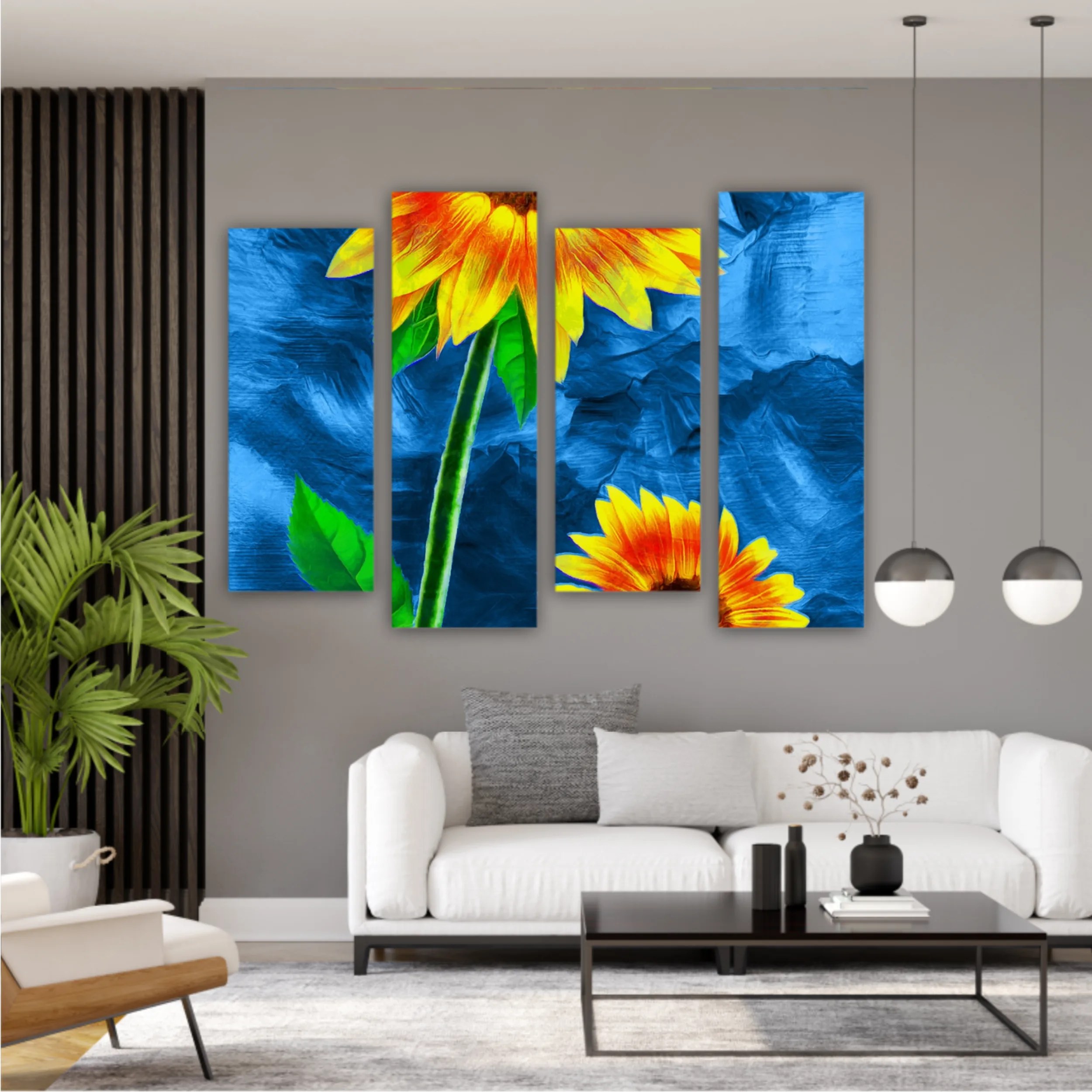 Yellow sunflowers on blue abstract background N3