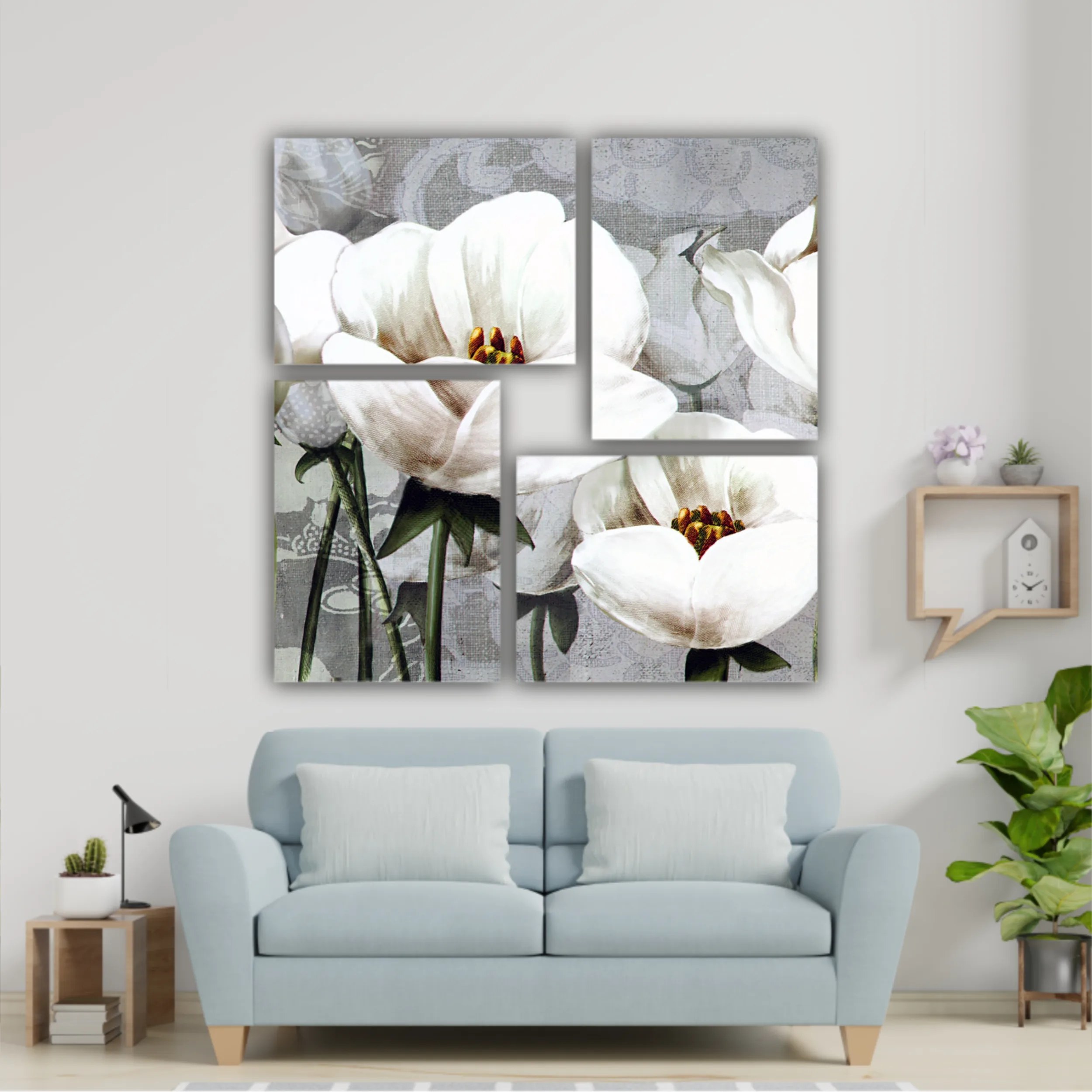 White peonies on a gray background