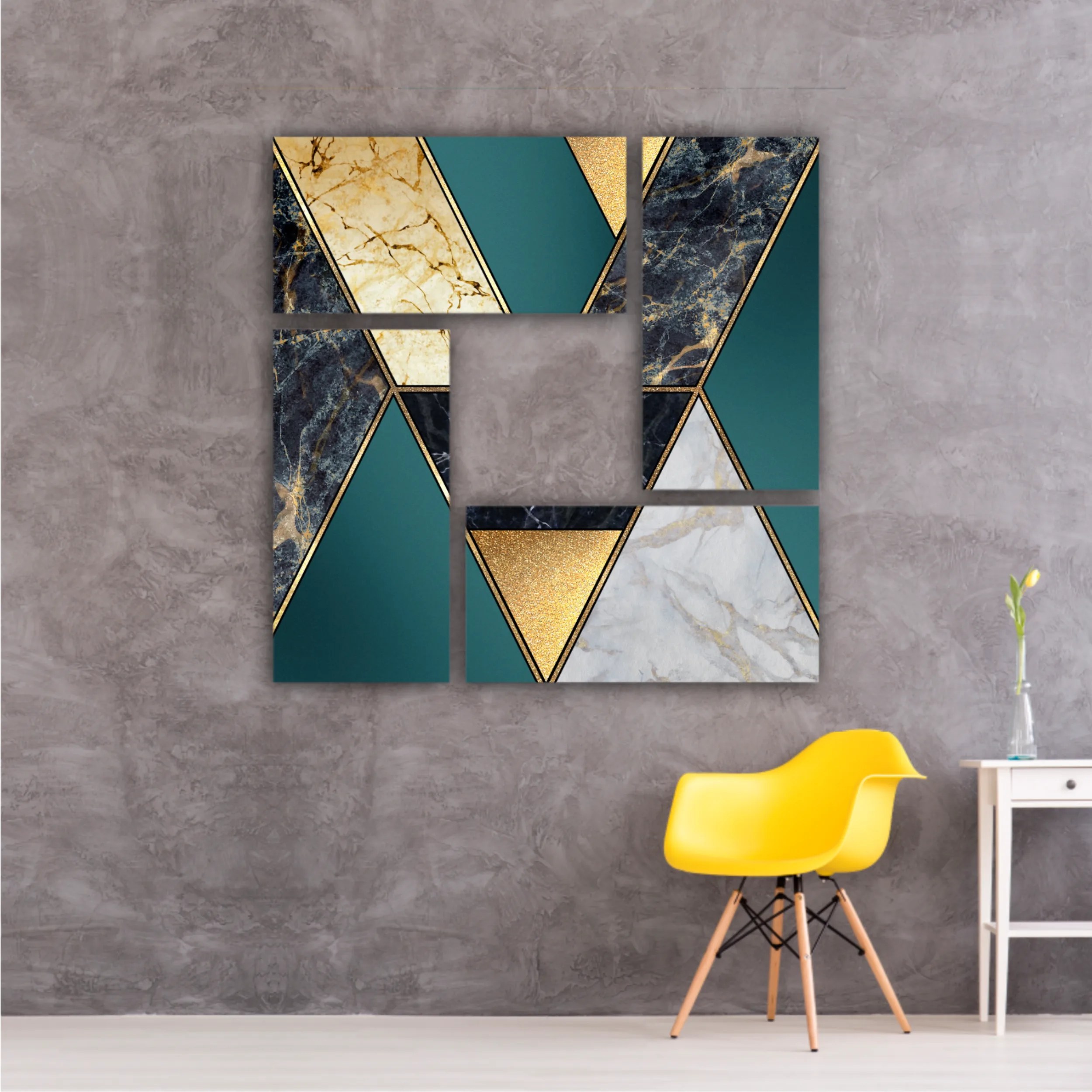 Сreative texture of marble,  modern mosaic inlay, green and gold N1