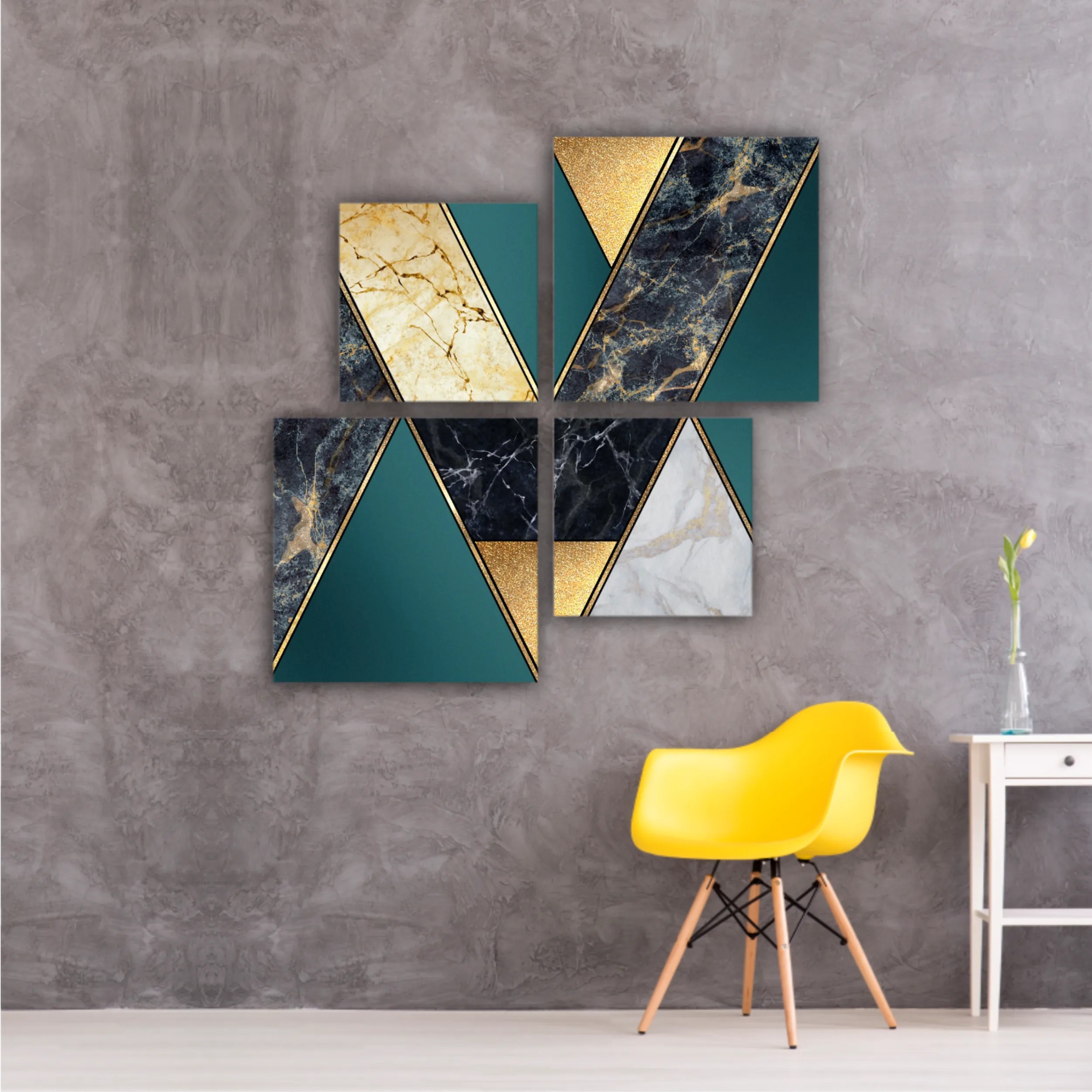 Сreative texture of marble,  modern mosaic inlay, green and gold N1