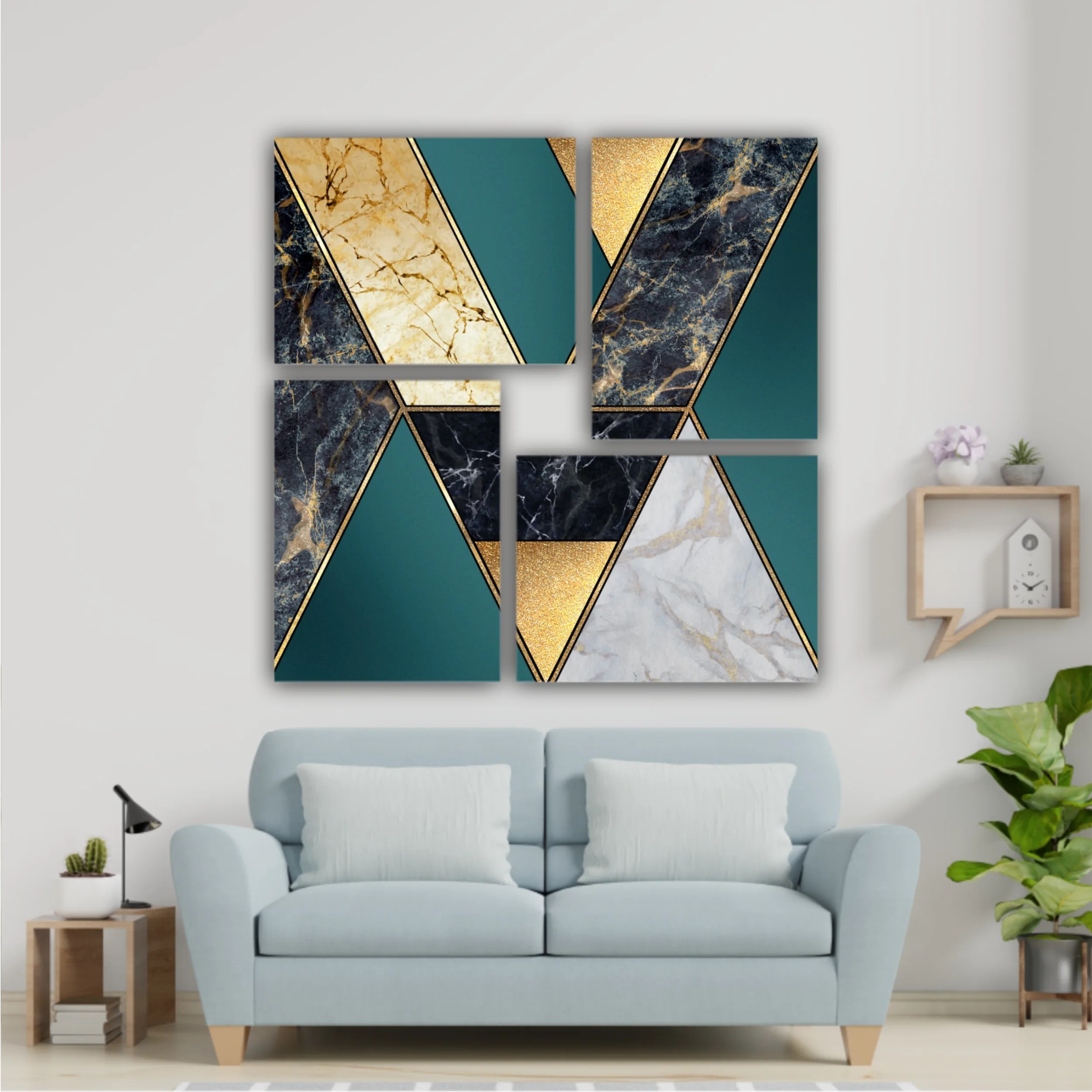 Сreative texture of marble,  modern mosaic inlay, green and gold N1