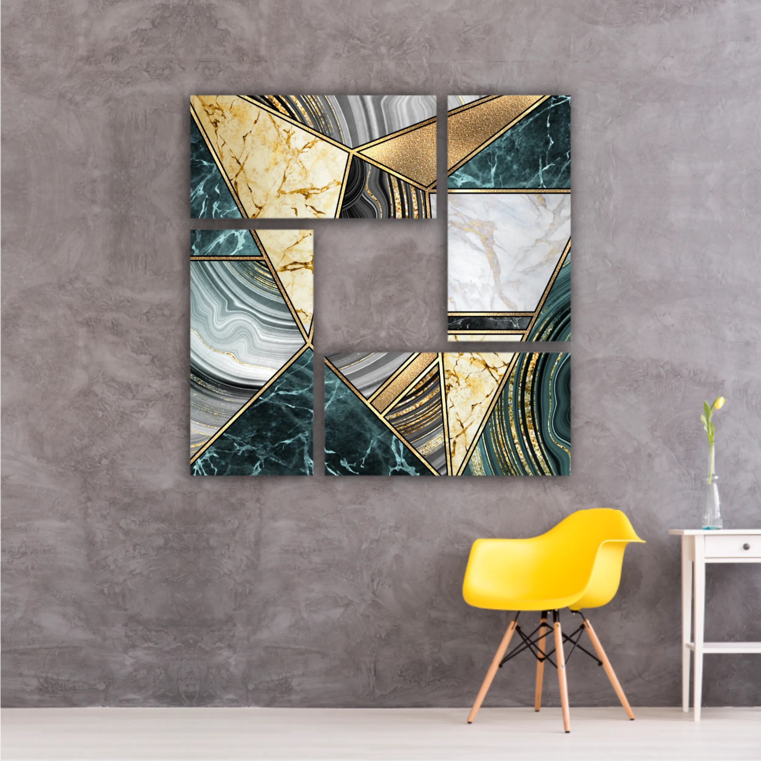 Сreative texture of marble,  modern mosaic inlay, green and gold N3