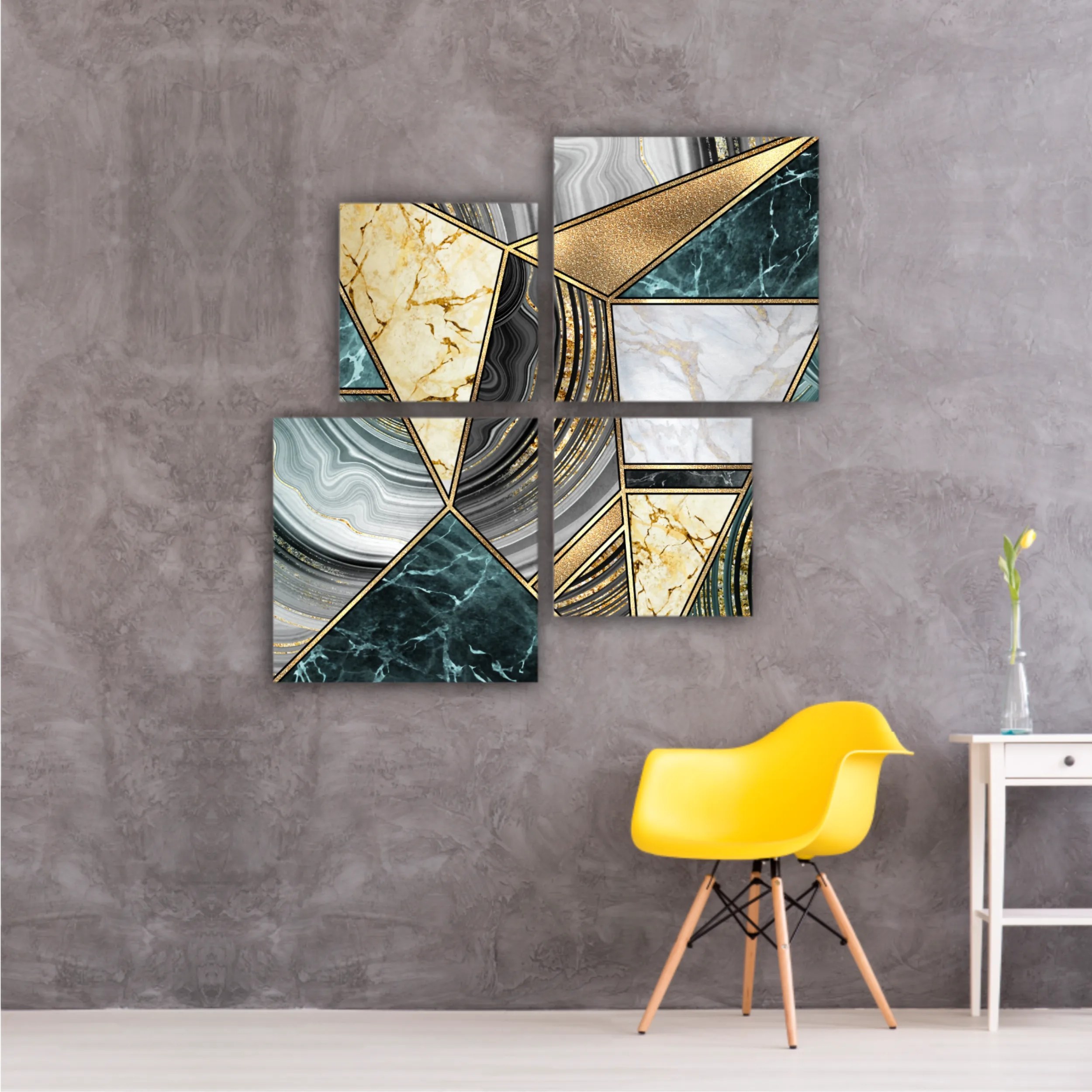 Сreative texture of marble,  modern mosaic inlay, green and gold N3