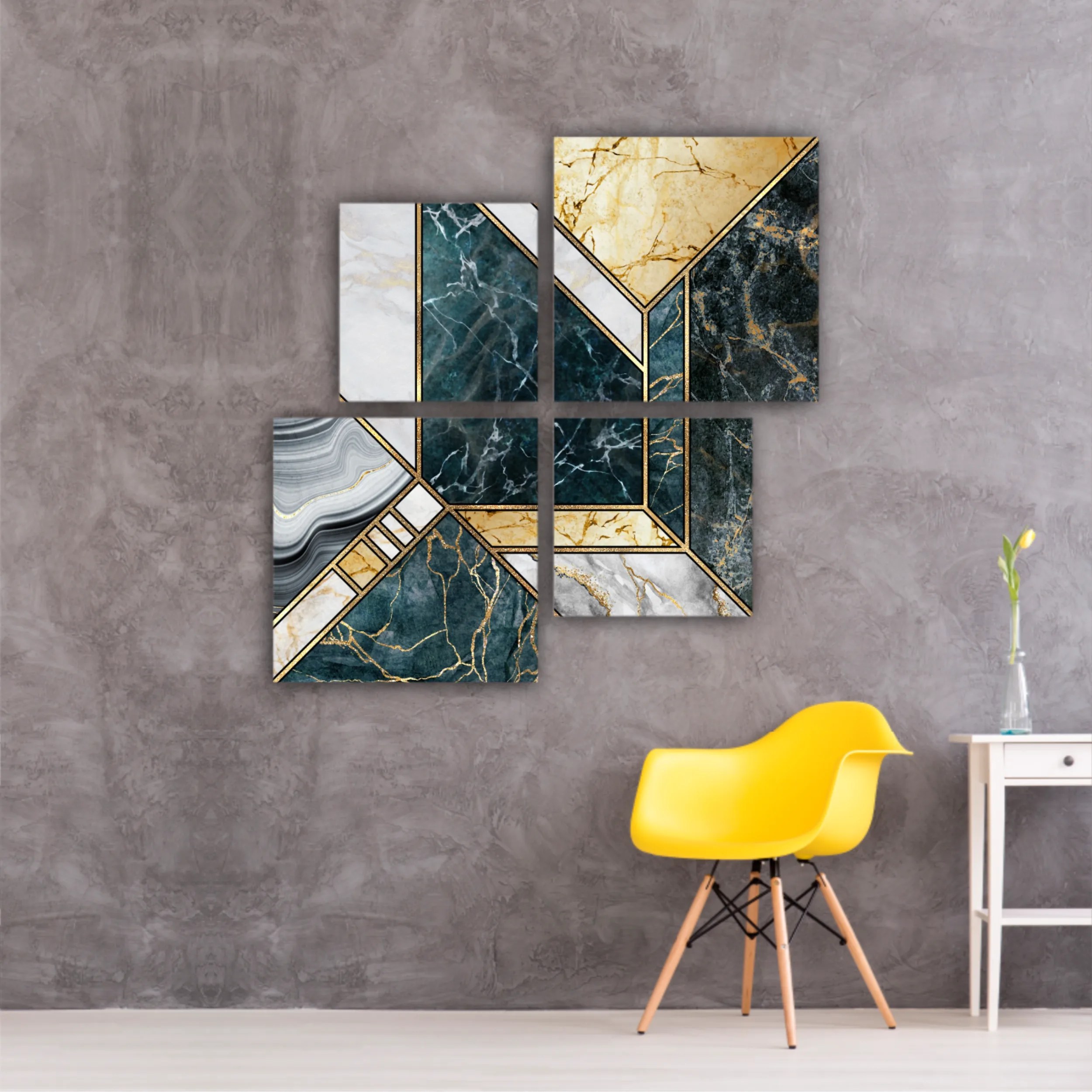 Сreative texture of marble,  modern mosaic inlay, green and gold N4