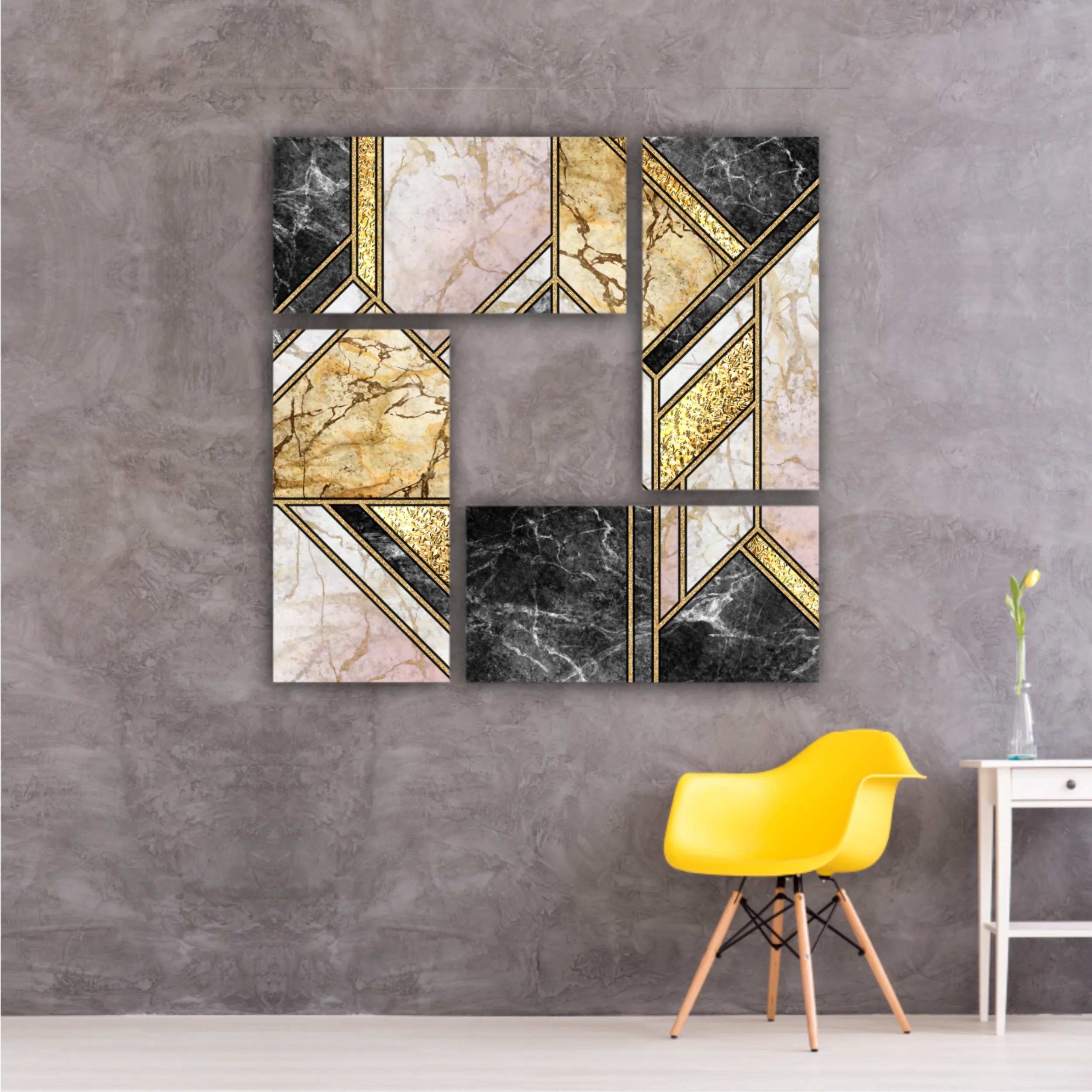 Сreative texture of marble,  modern mosaic inlay, green and gold N5