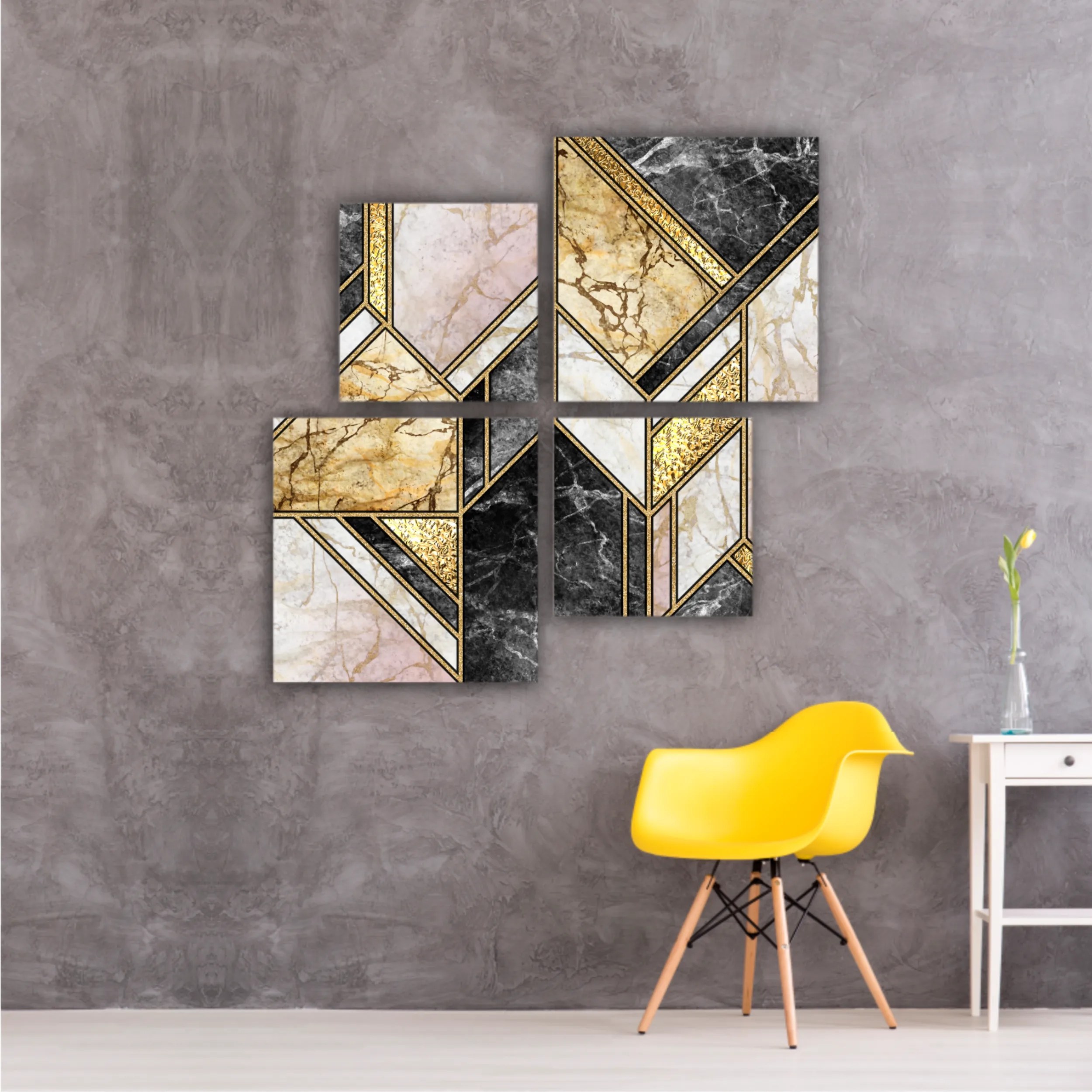 Сreative texture of marble,  modern mosaic inlay, green and gold N5